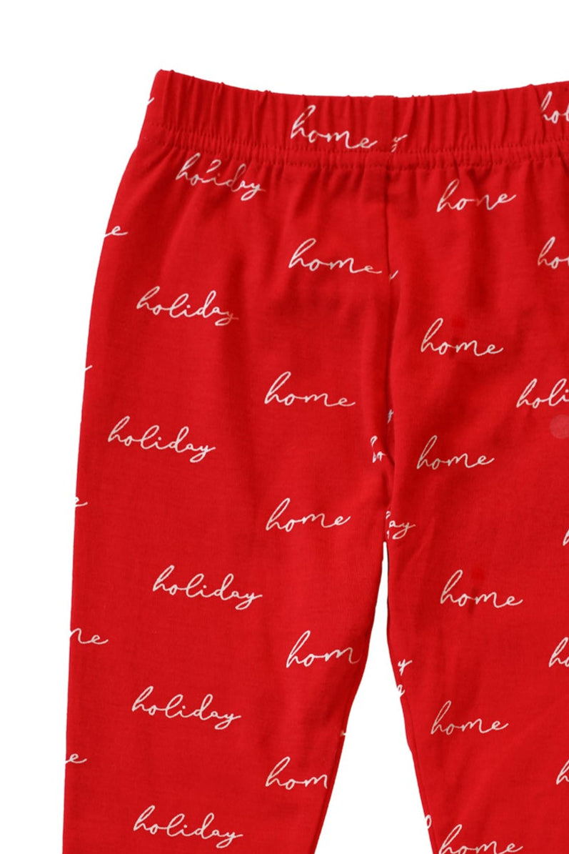 Red Home For The Holidays Kids Pajama Set - JLUXLABEL