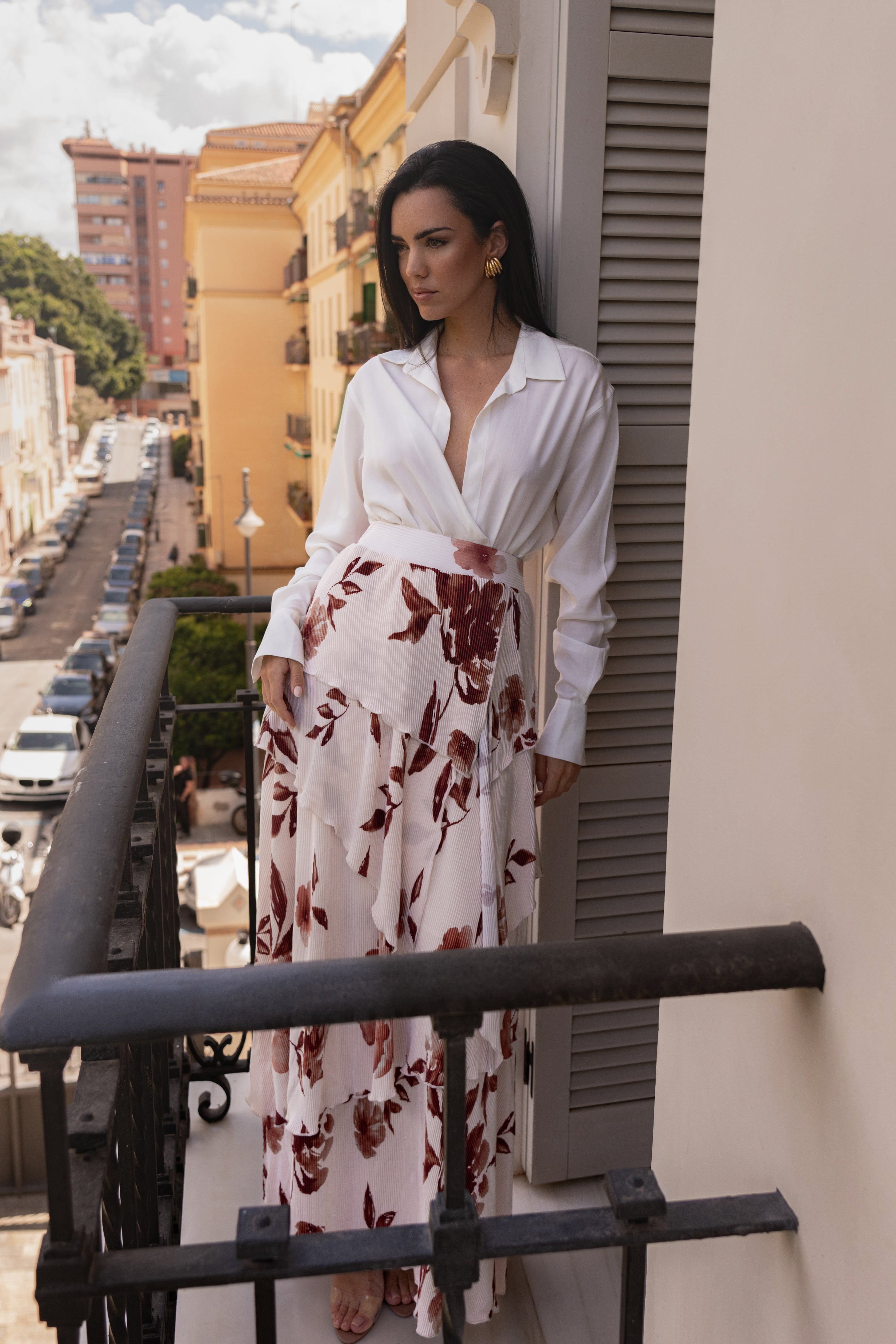 Cream Floral Kamira Tiered Skirt - JLUXLABEL