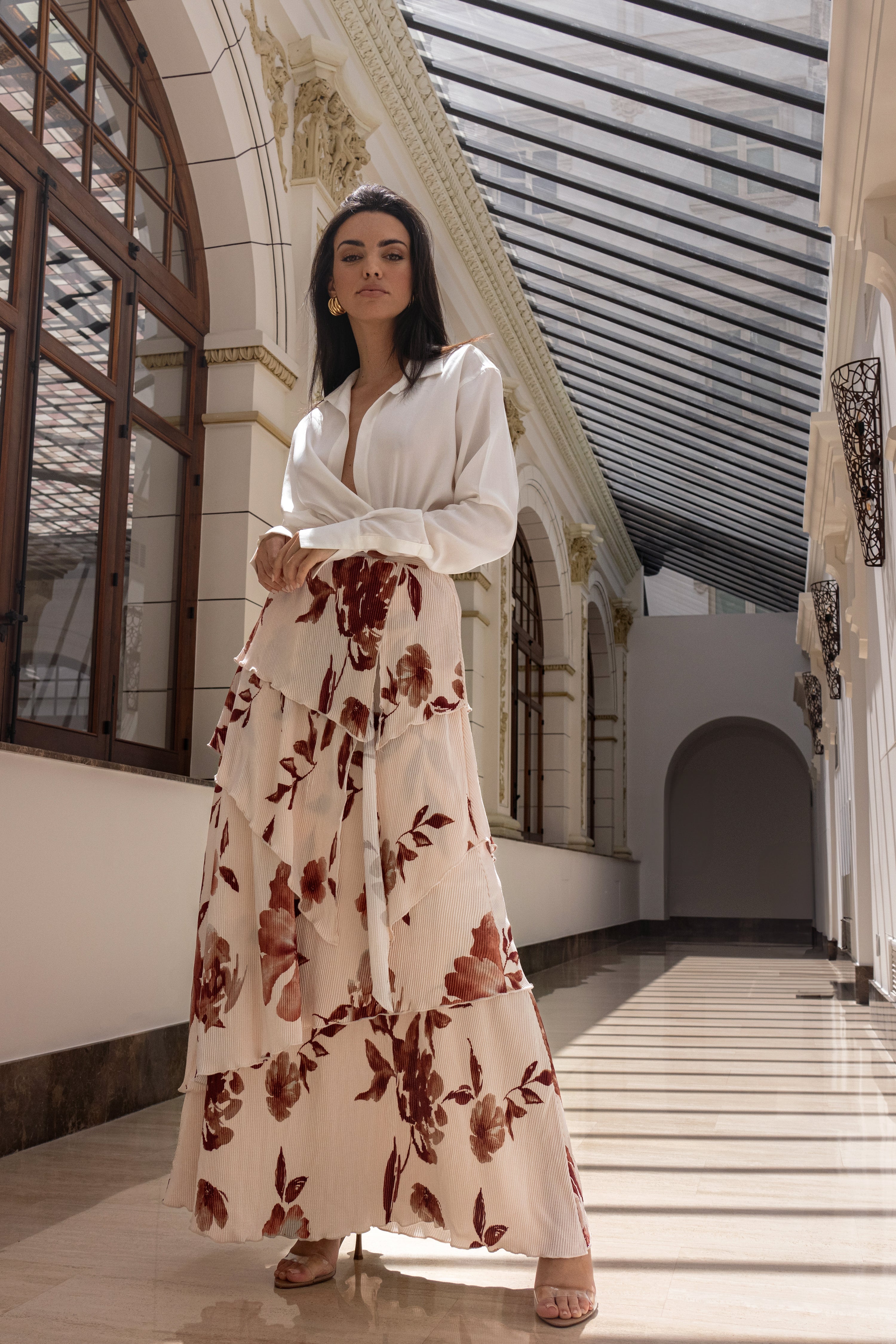 Cream Floral Kamira Tiered Skirt - JLUXLABEL