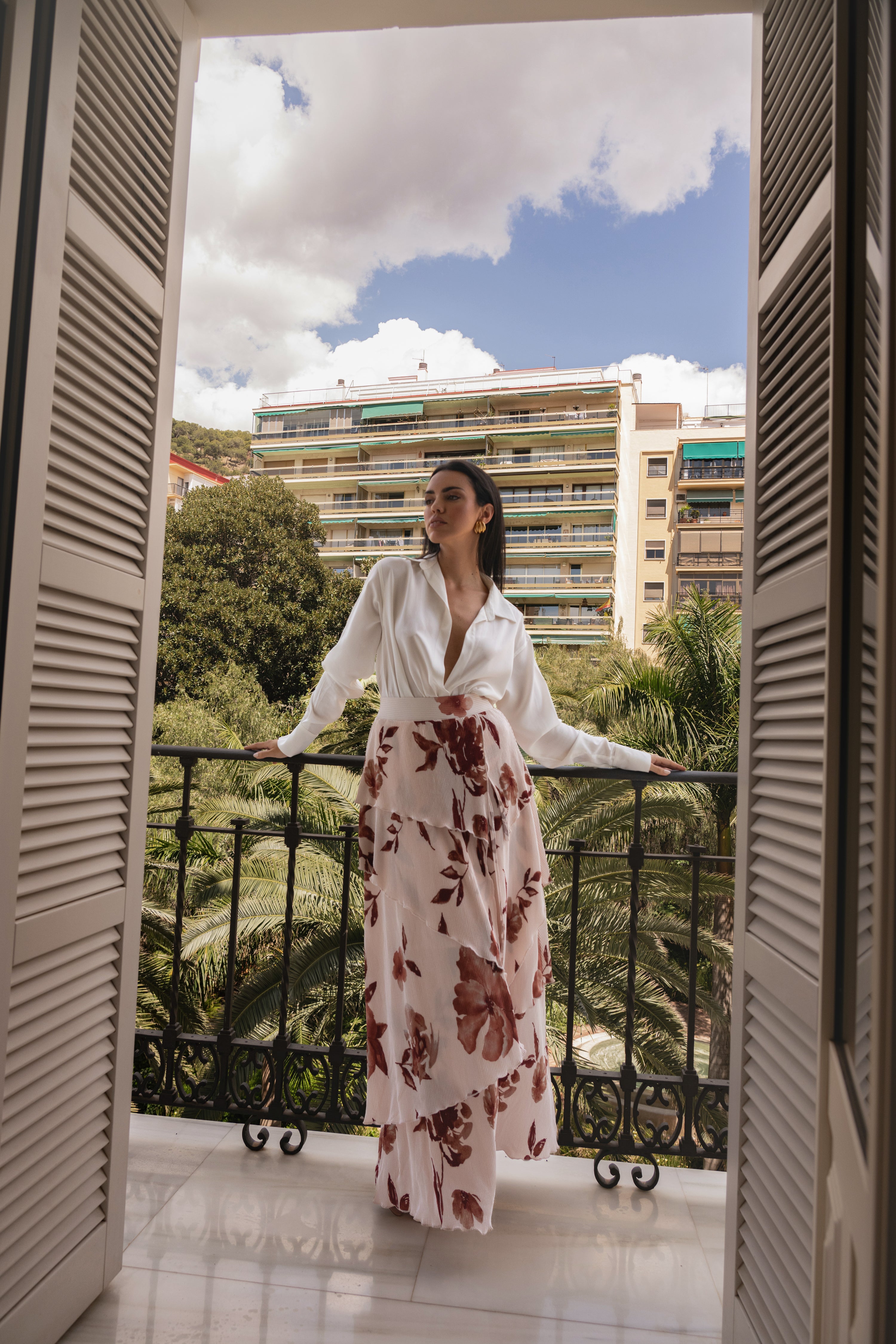 Cream Floral Kamira Tiered Skirt - JLUXLABEL