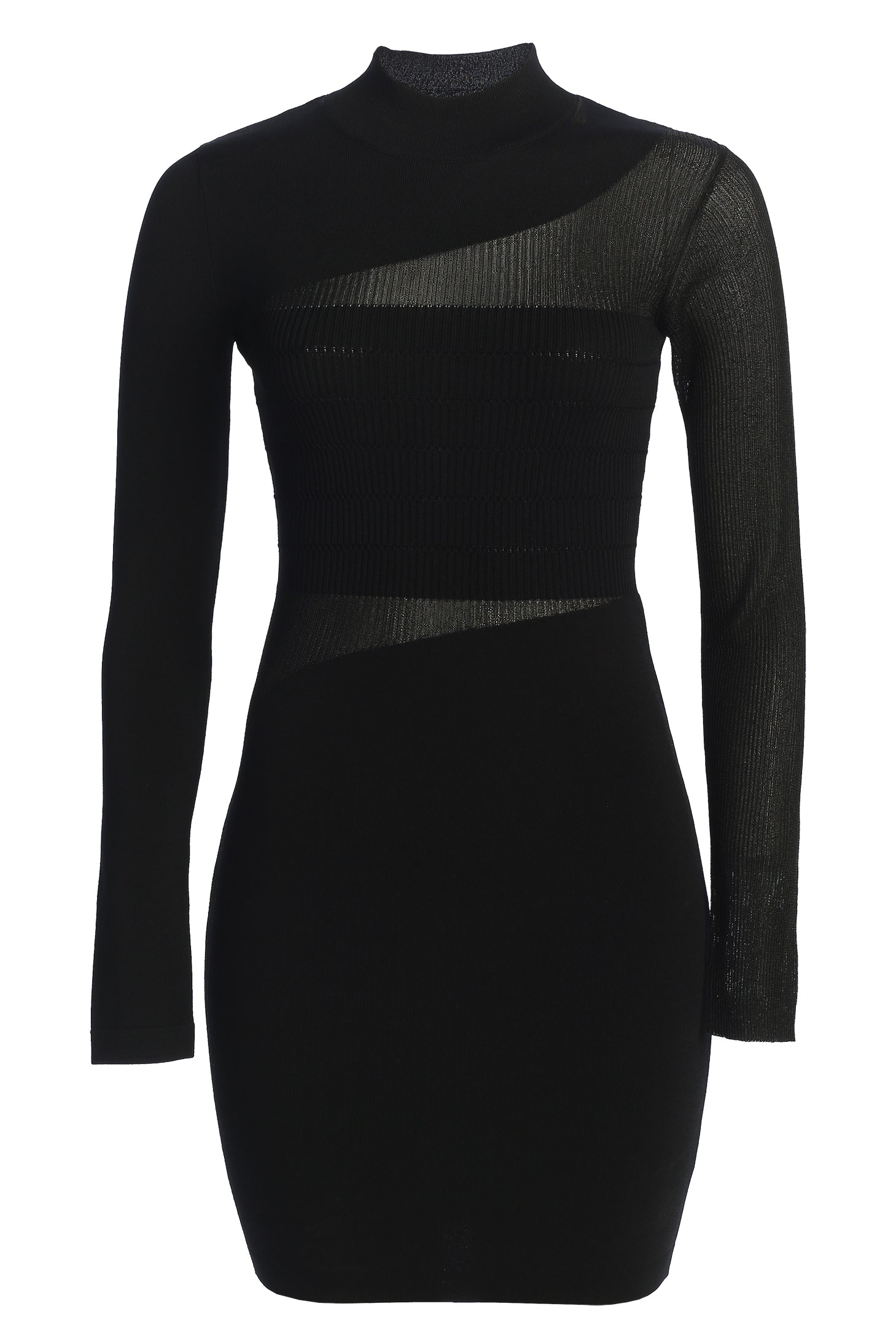 Black Sheer Knit Mock Neck Dress - JLUXLABEL