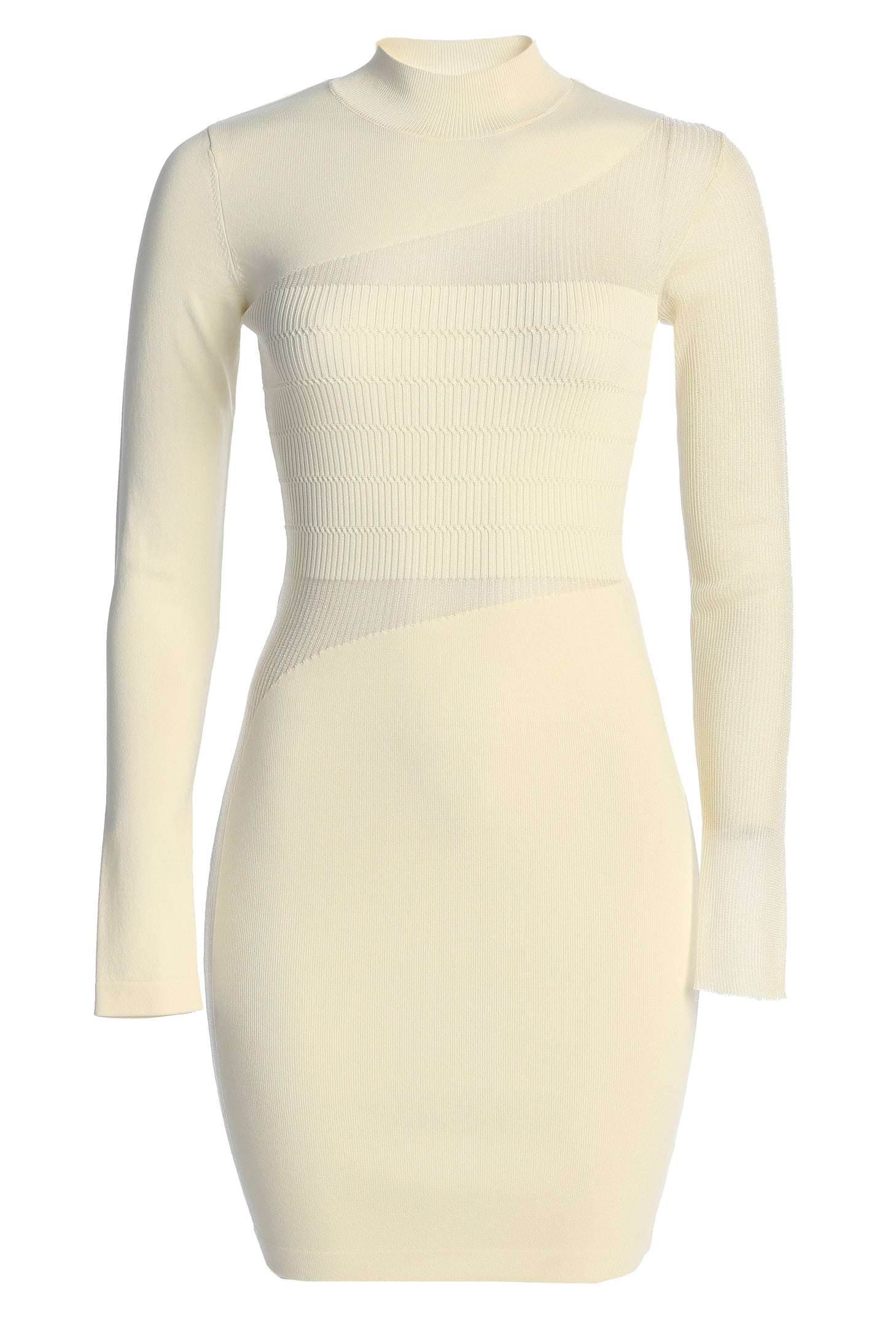 modern family sheer dress Ivory Sheer Knit Mock Neck Dress