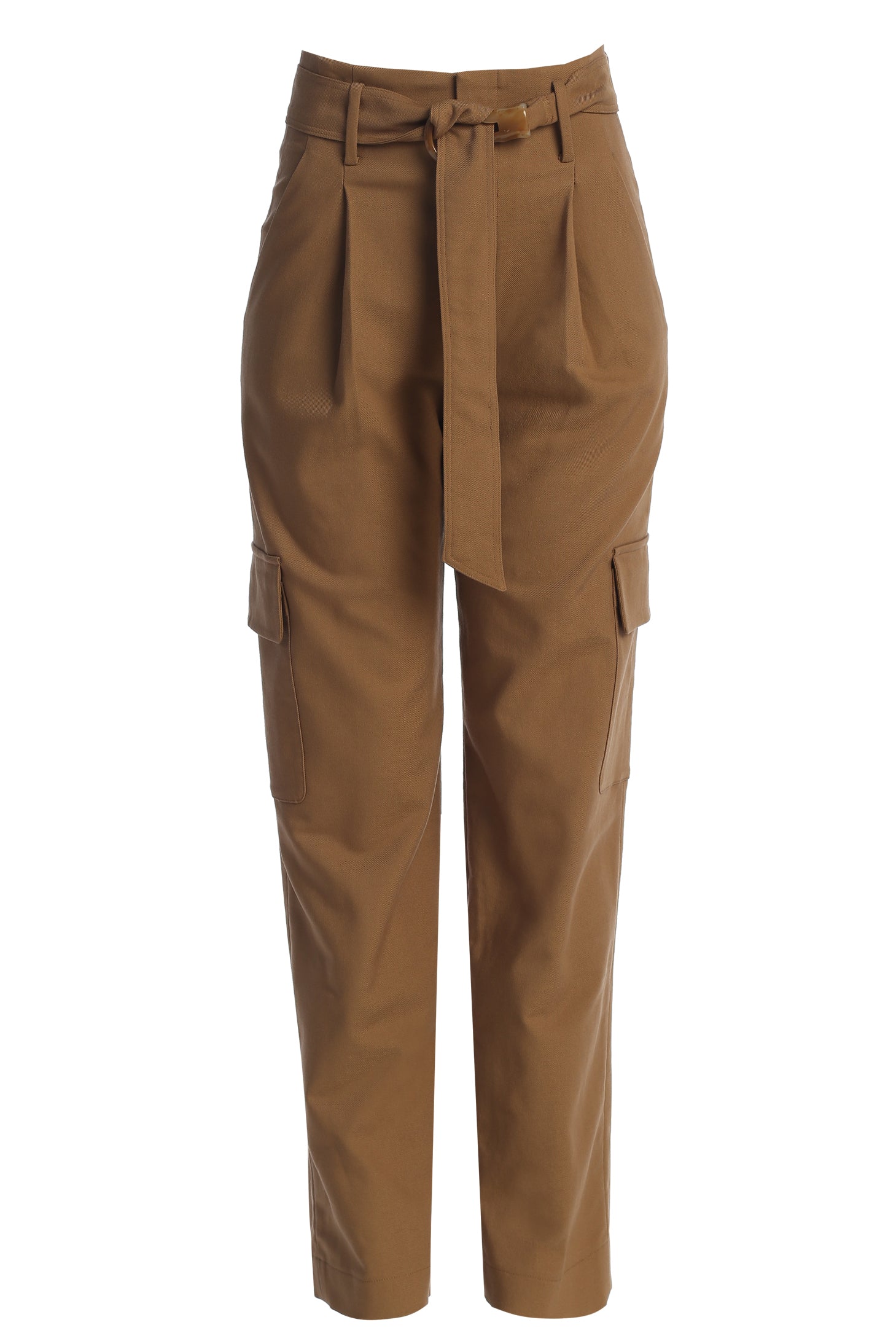 Tan Alexis Belted Cargo Pants - JLUXLABEL