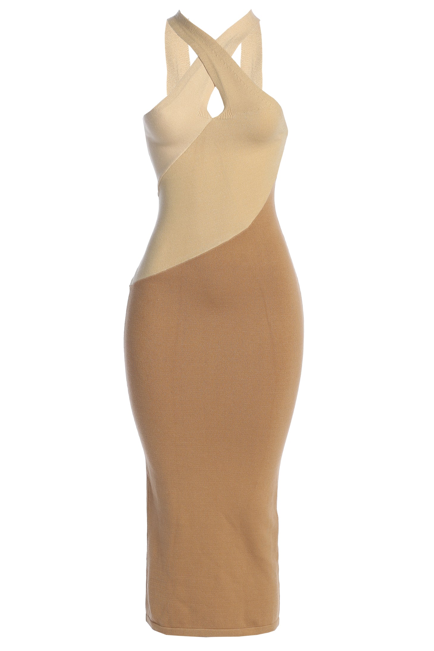 Beige Steph Halter Maxi Dress - JLUXLABEL