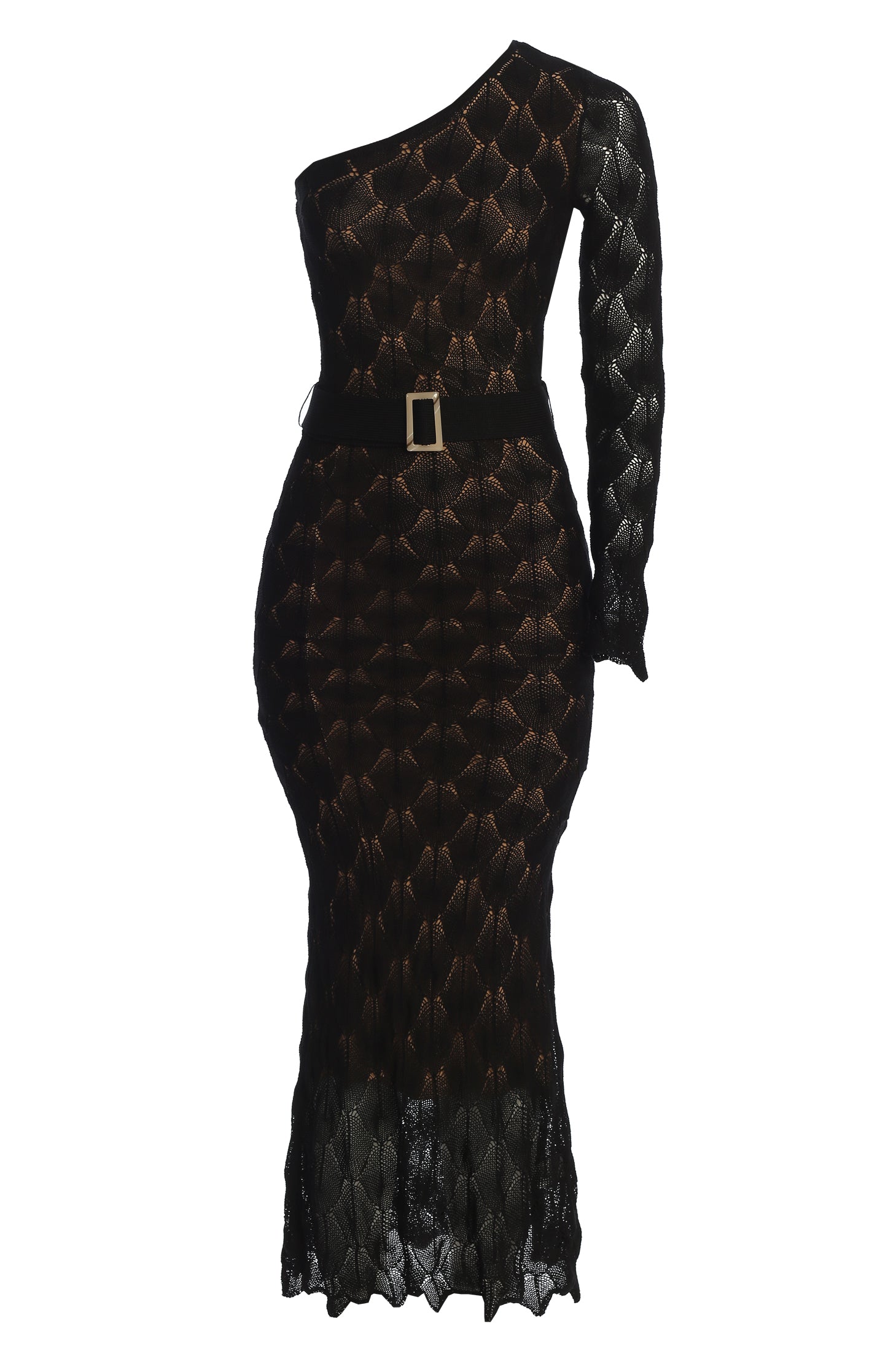 Black La Costa one-shoulder dress by JLUXLABEL, featuring a sleek design and elegant fit, displayed on a hanger.