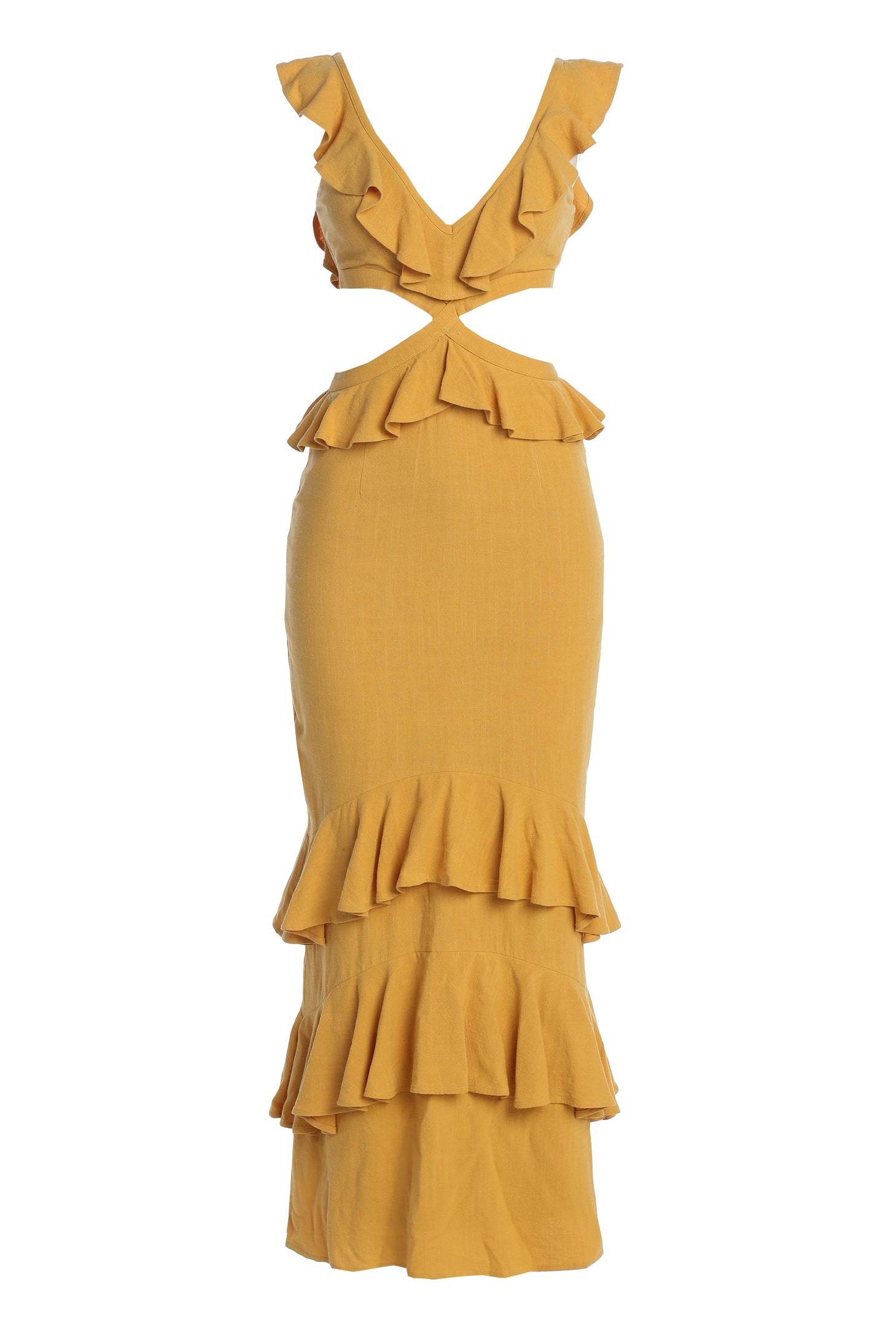 Yellow Sunshine Ruffle Linen Dress - JLUXLABEL