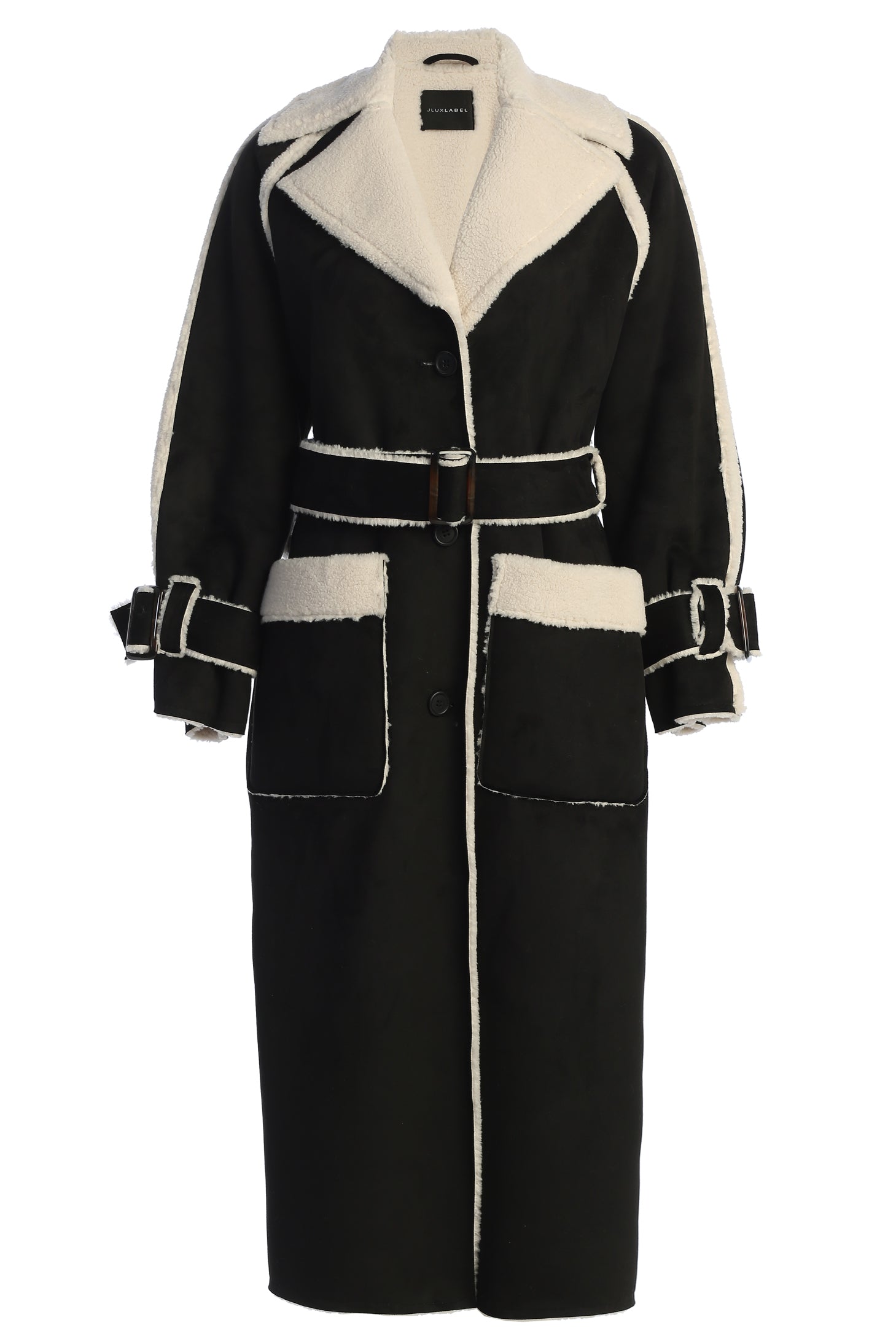 Black Suede And Sherpa Reversible Coat - JLUXLABEL