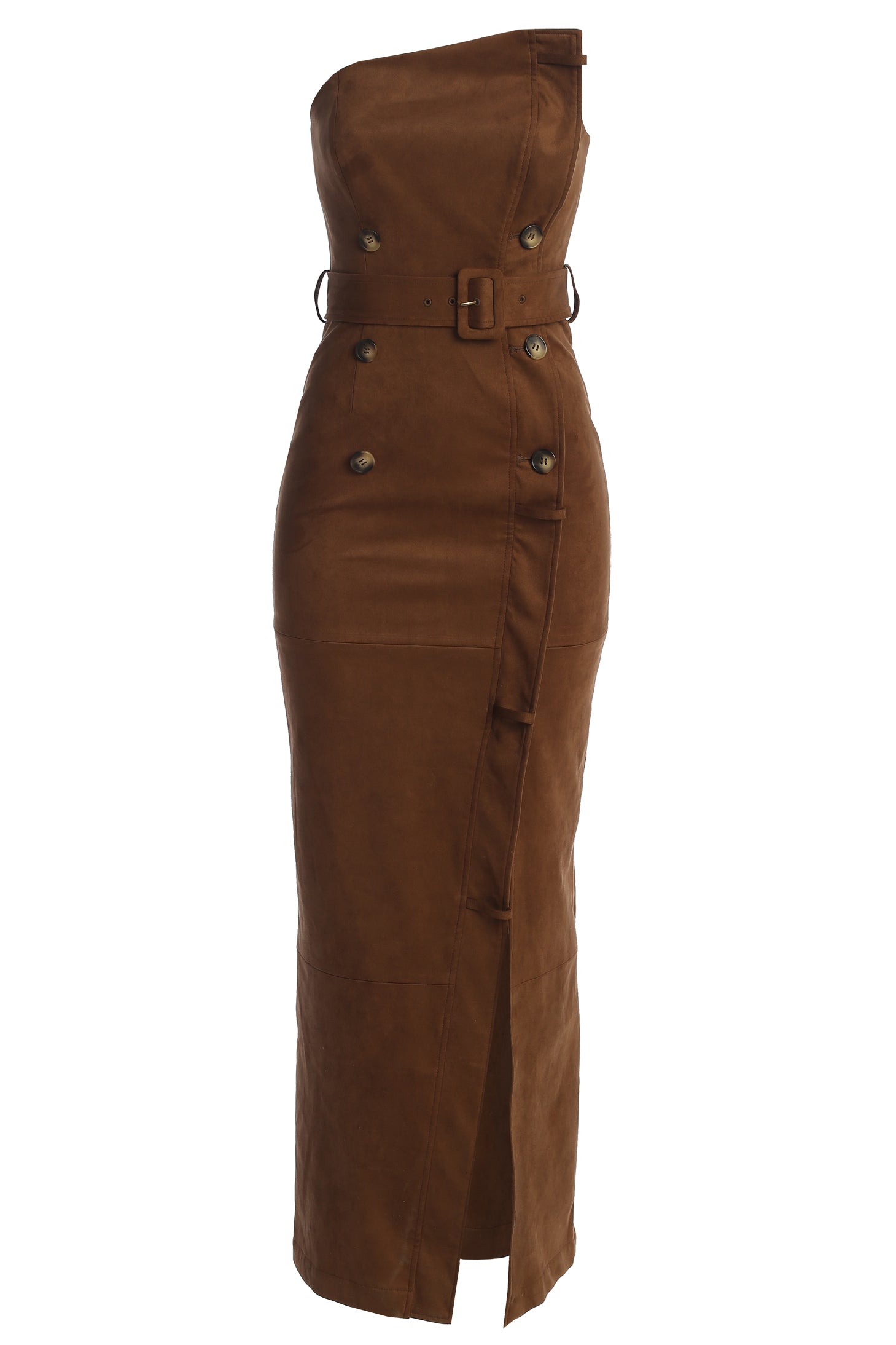 Chocolate Xena Suede Maxi Dress - JLUXLABEL