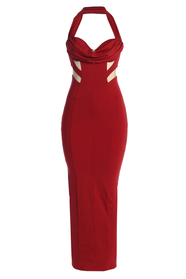 Red Poetic Draped Maxi Dress - JLUXLABEL