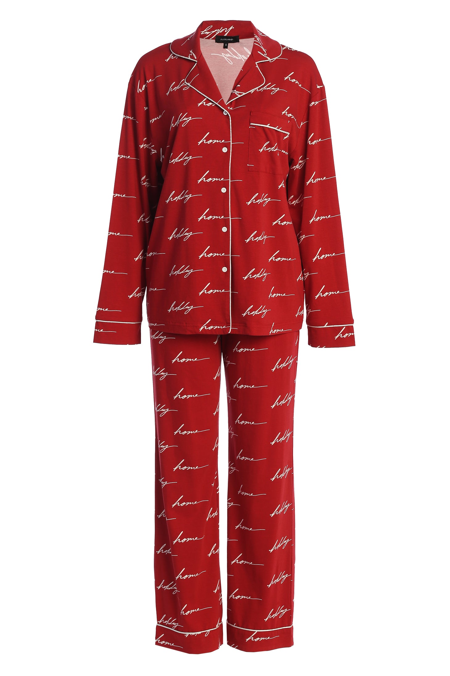 Red HOME FOR THE HOLIDAYS ADULT PAJAMA SET - JLUXLABEL