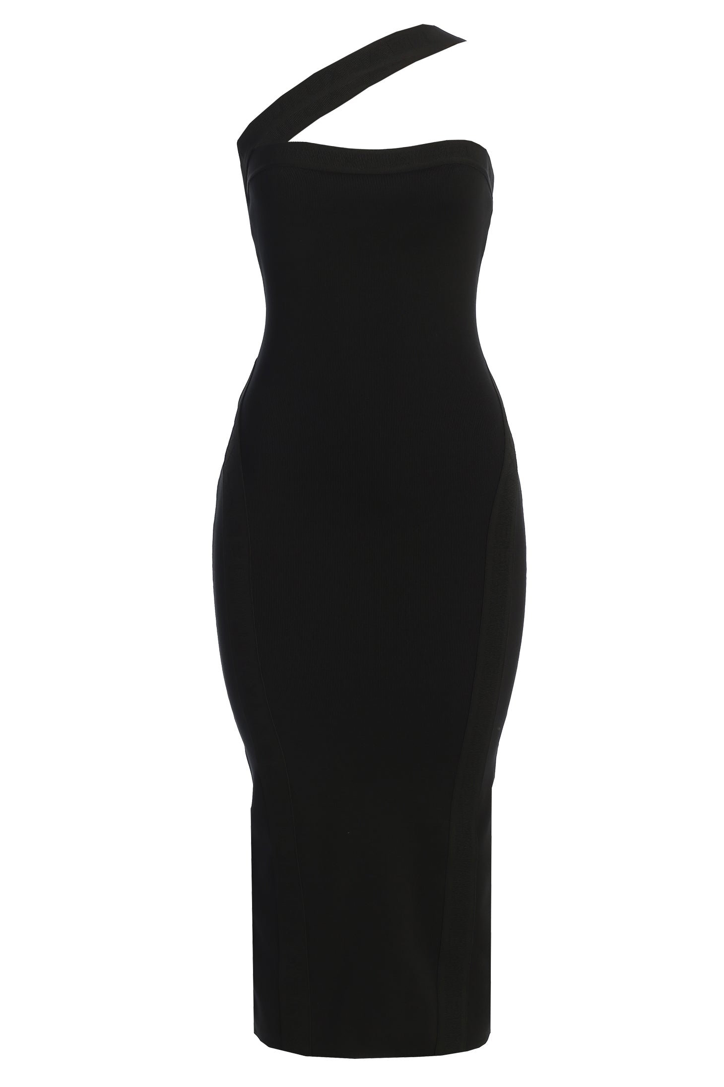 Black Ivone Asymmetrical Midi Dress - JLUXLABEL