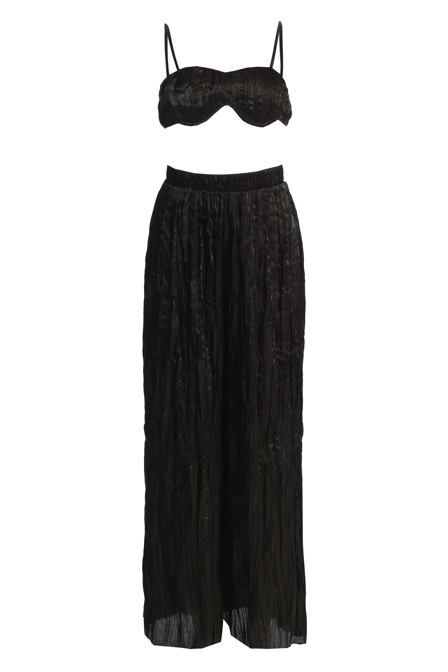 Black Let's Get Away Satin Pant Set - JLUXLABEL
