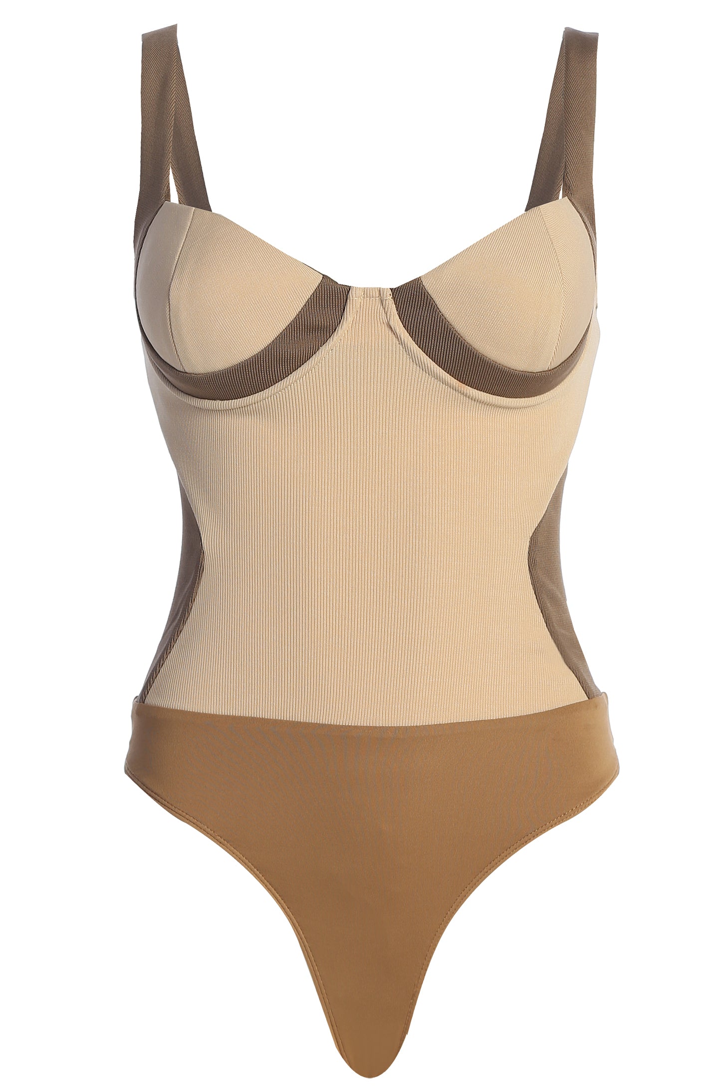 Taupe/Tan Throwback Colorblock Bodysuit - JLUXLABEL