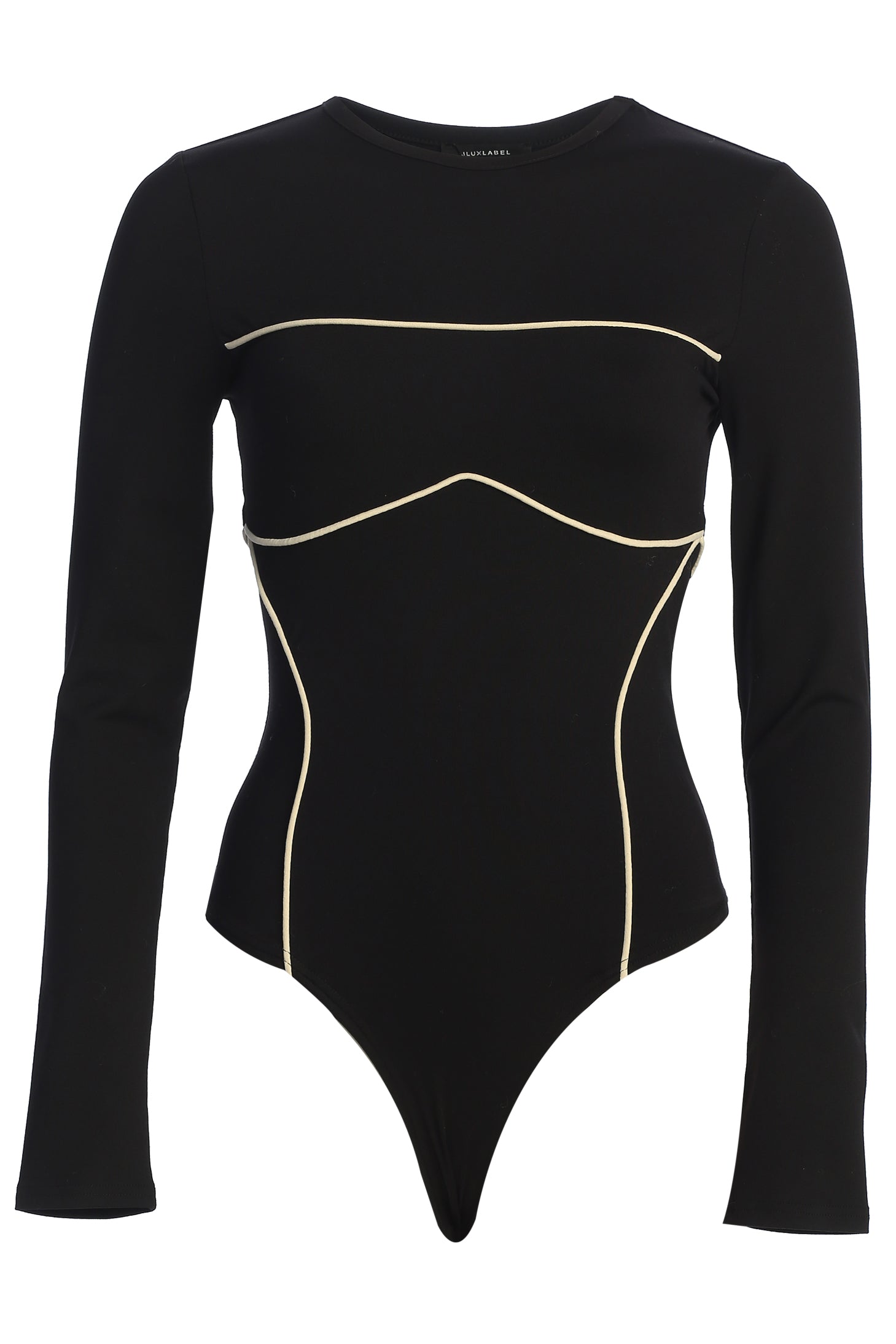 Black/Cream Pilar Piped Bodysuit - JLUXLABEL