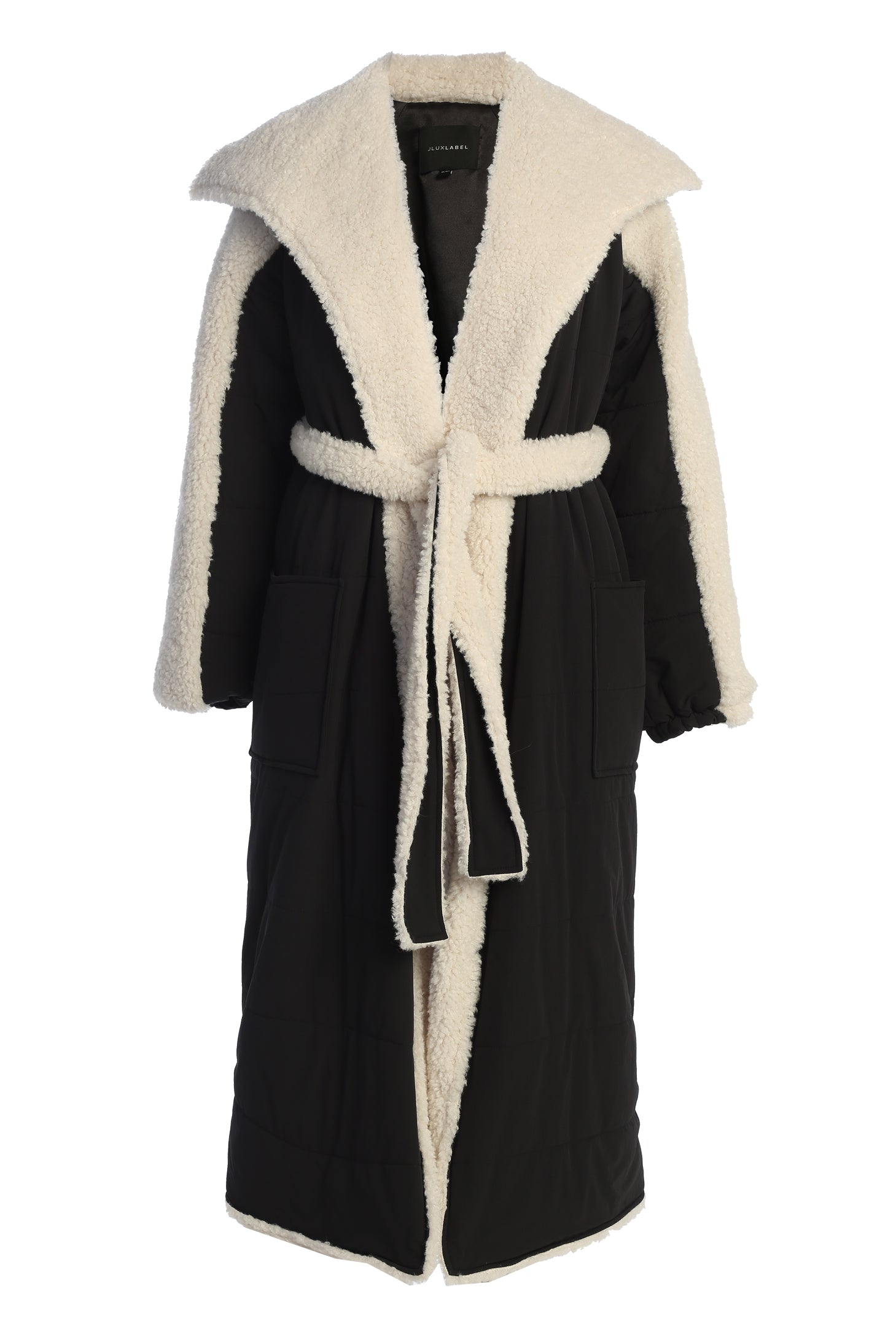 Black/Ivory Contrast Sherpa Coat - JLUXLABEL