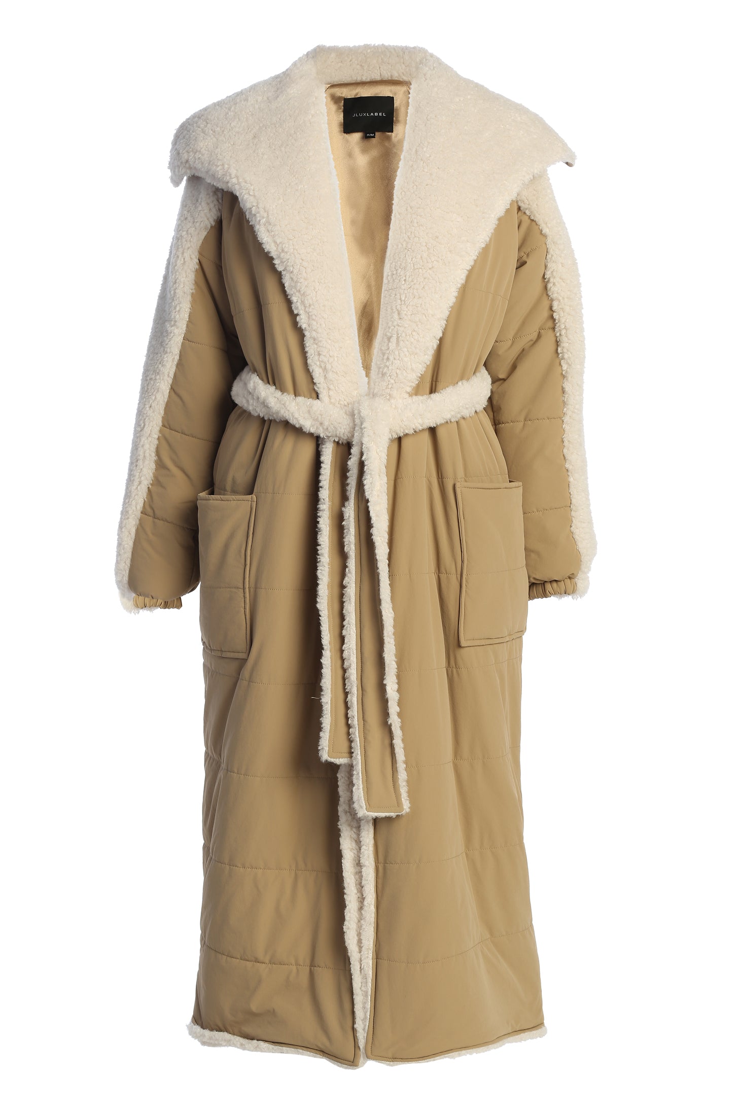 Beige/Ivory Contrast Sherpa Coat - JLUXLABEL
