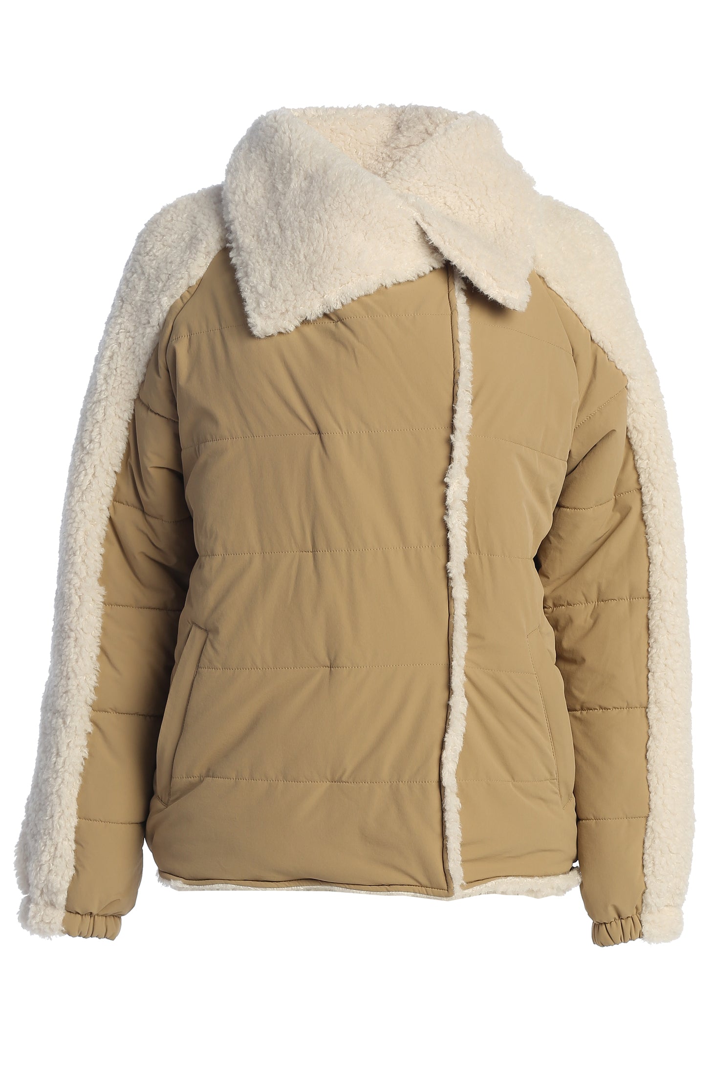 Beige/Ivory Contrast Sherpa Jacket - JLUXLABEL