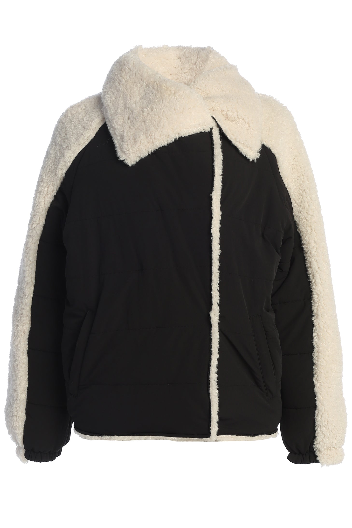 Black/Ivory Contrast Sherpa Jacket - JLUXLABEL