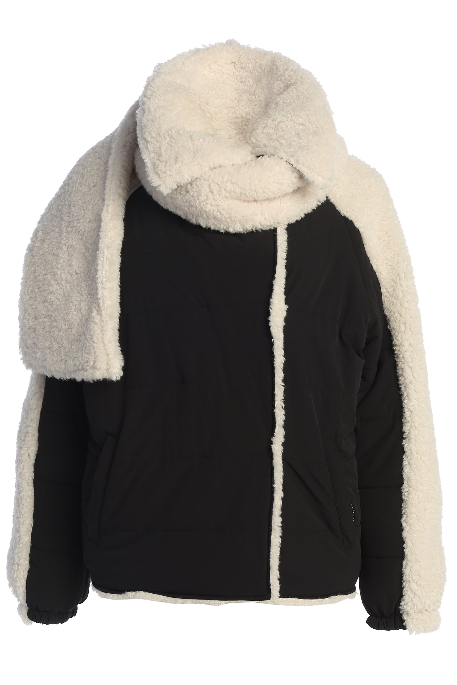 Black/Ivory Contrast Sherpa Jacket - JLUXLABEL