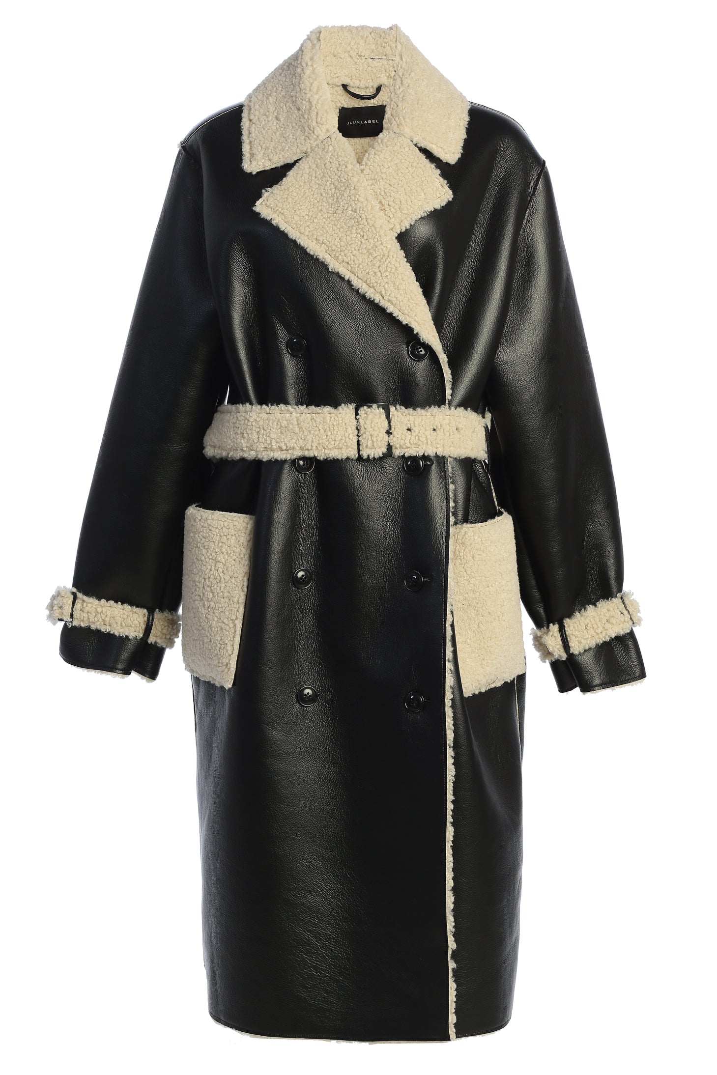 Black/Ivory Sherpa And Faux Leather Coat - JLUXLABEL