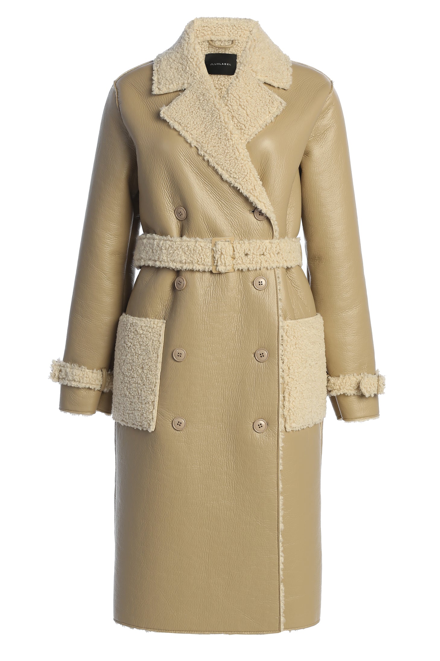 Beige/Ivory Sherpa And Faux Leather Coat - JLUXLABEL