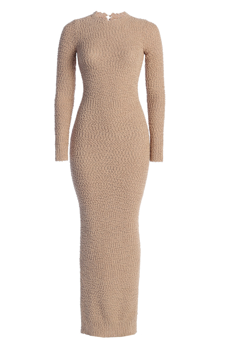 Beige Autumn Knit Maxi Dress - JLUXLABEL