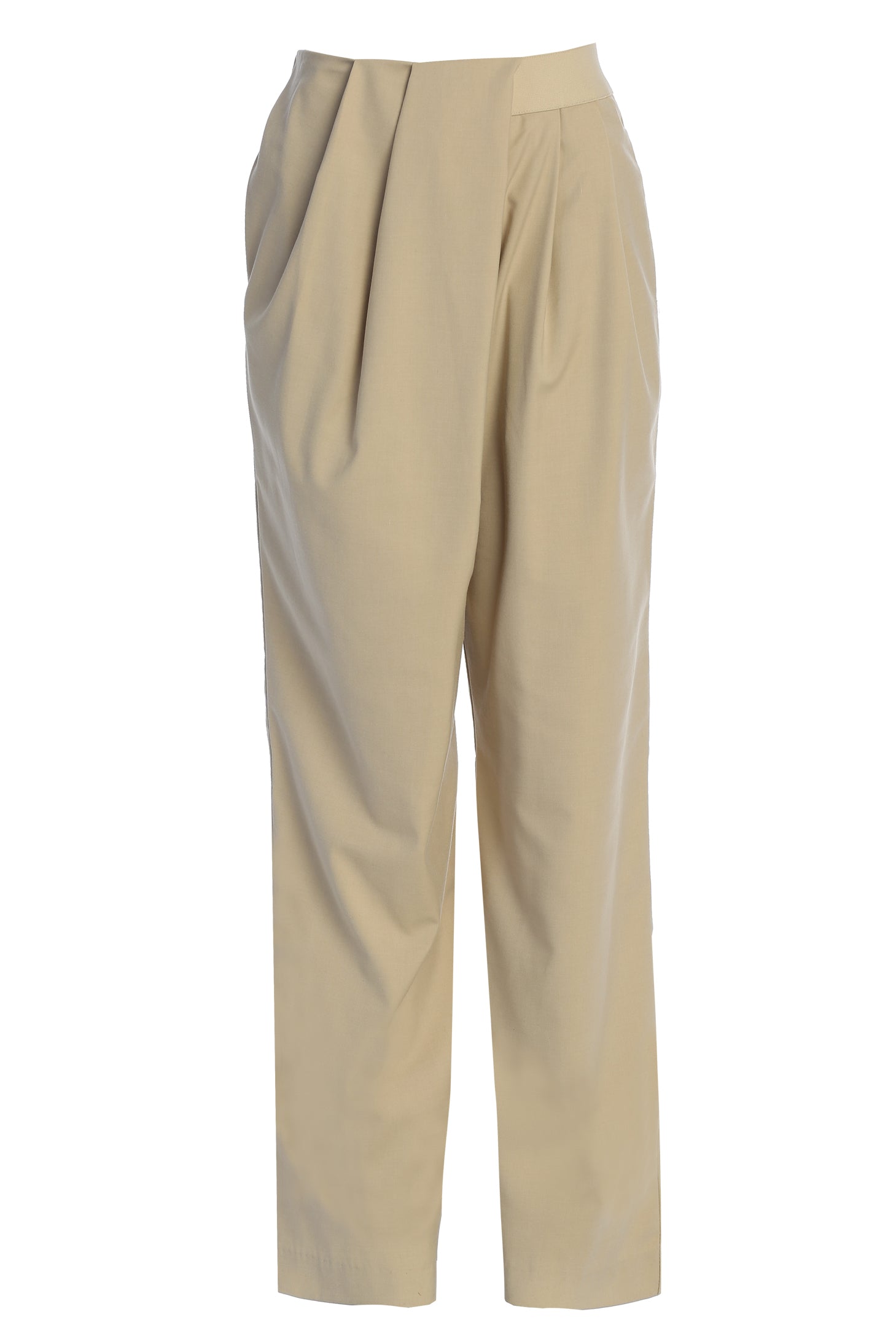 Beige Asymmetrical Draped Trousers - JLUXLABEL