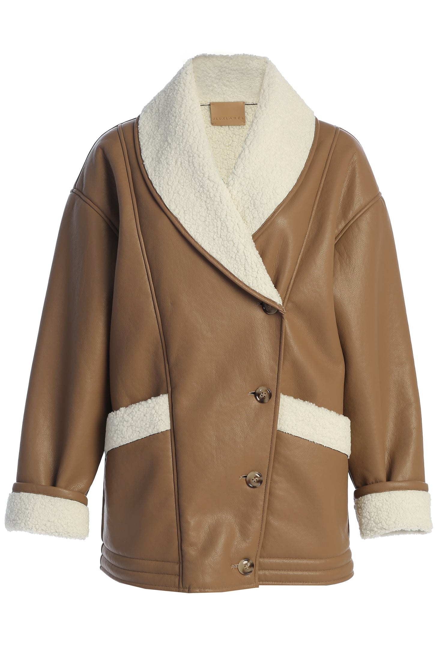 Tan Presley Faux Leather Coat - JLUXLABEL