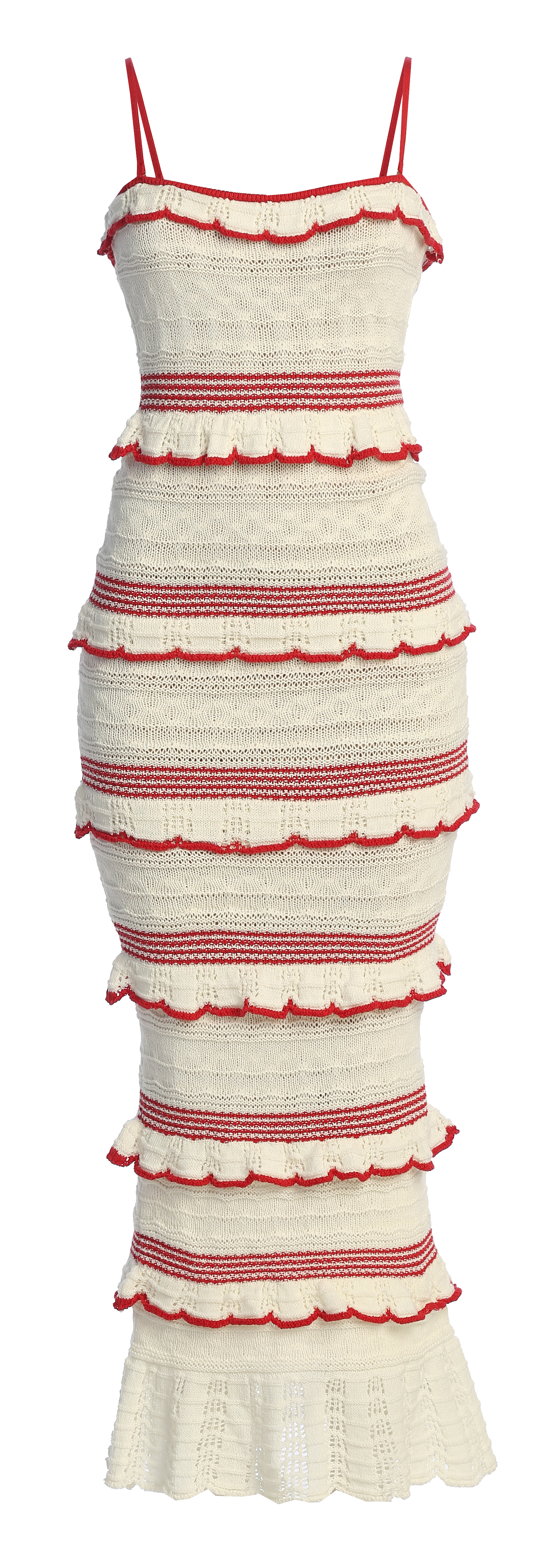 Ivory/Red Bella Vista Ruffle Maxi Dress - JLUXLABEL
