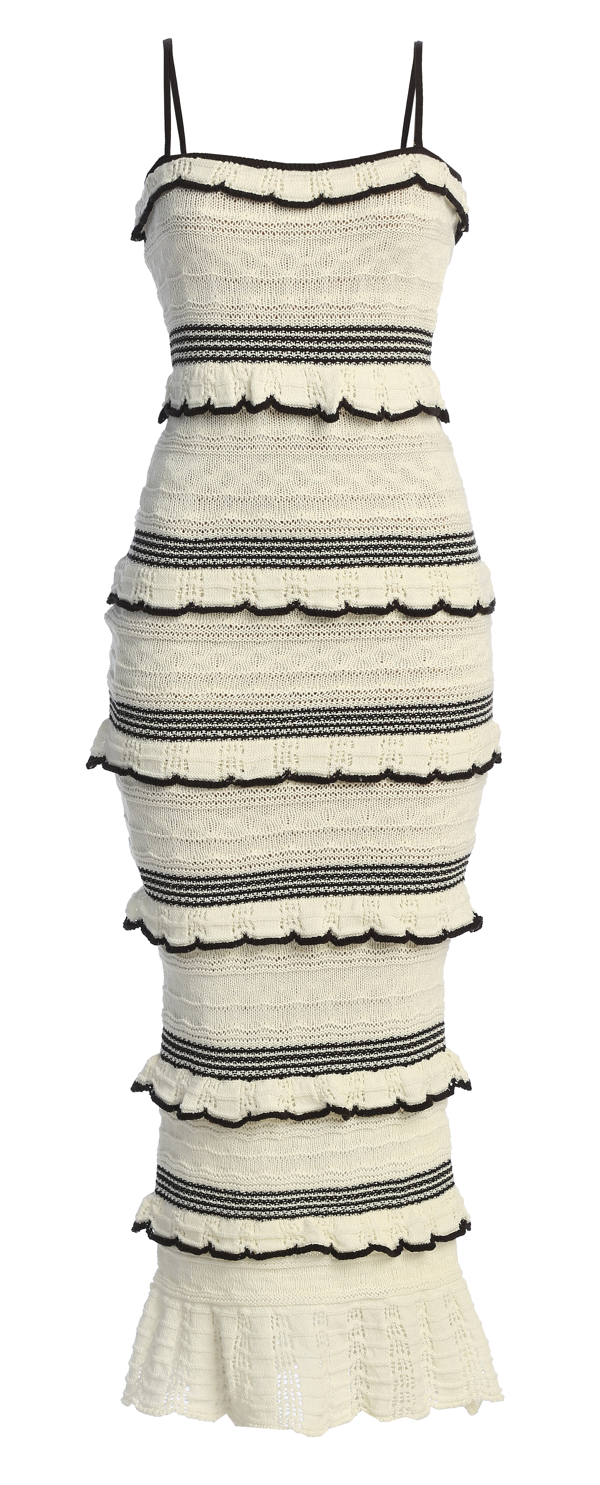 Ivory/Black Bella Vista Ruffle Maxi Dress - JLUXLABEL