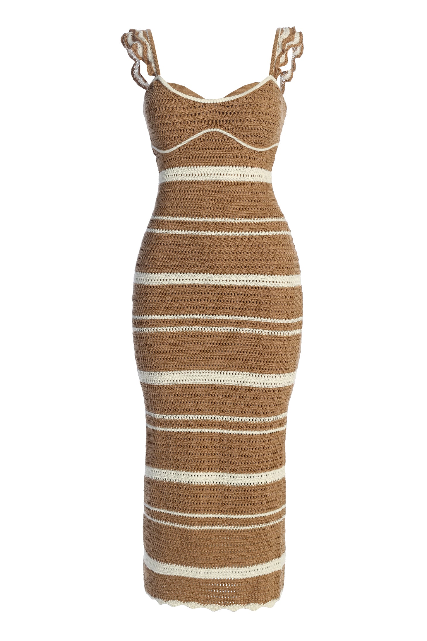 Beige/Ivory Norina Striped Midi Dress - JLUXLABEL