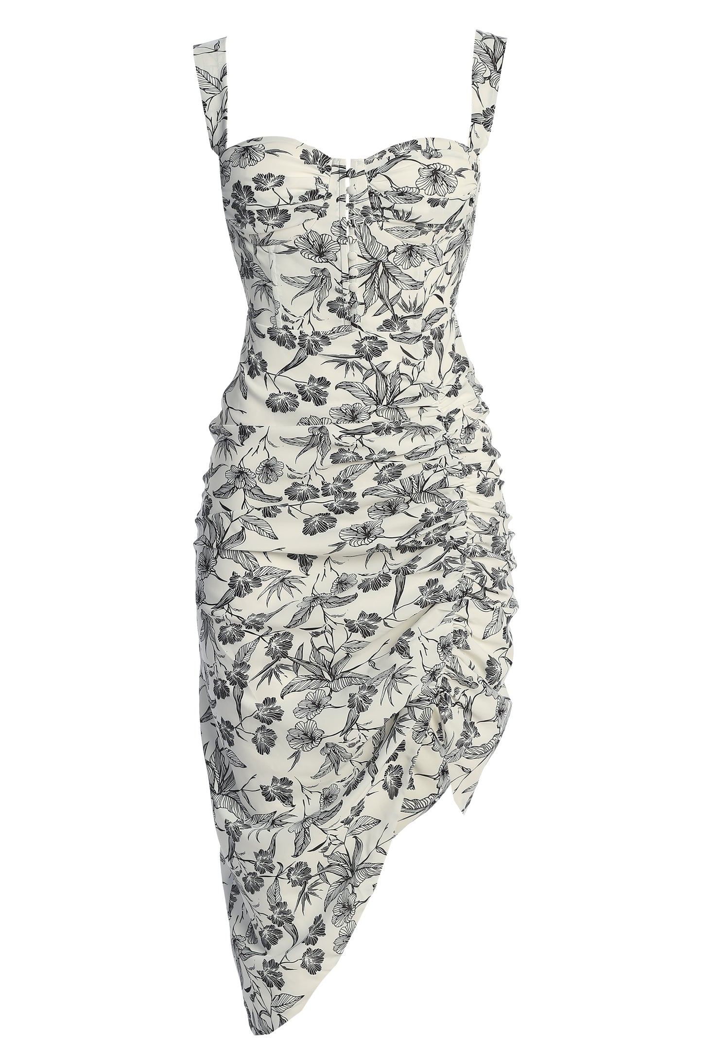 Black/Ivory Florine Print Midi Dress - JLUXLABEL