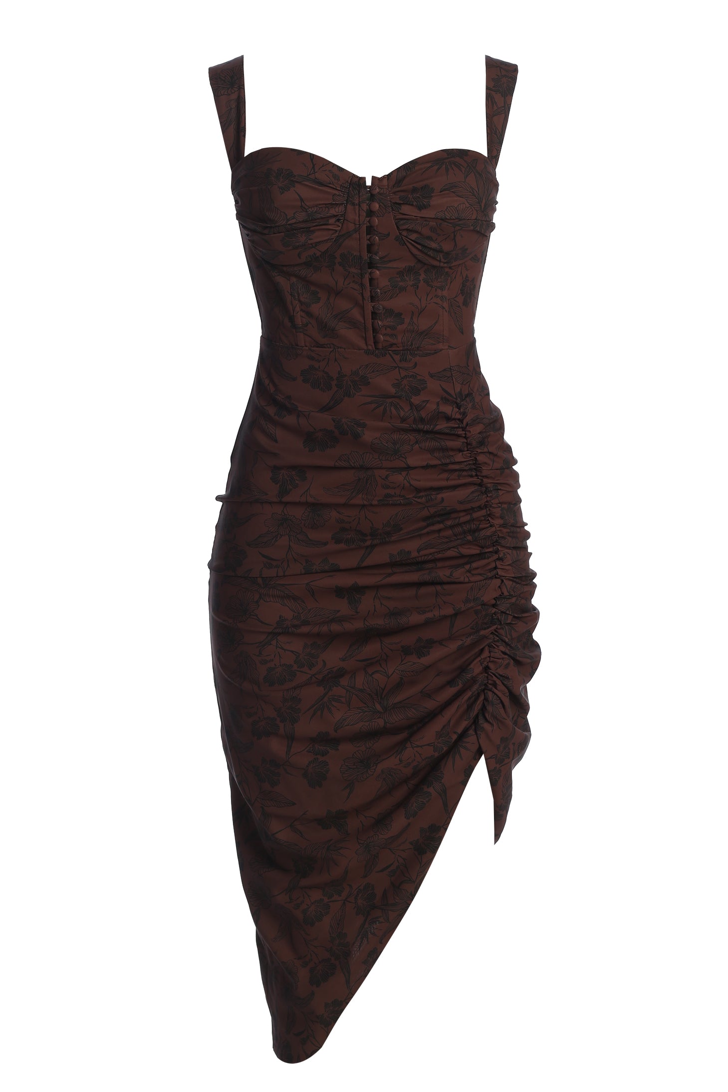 Brown/Black Florine Print Midi Dress - JLUXLABEL