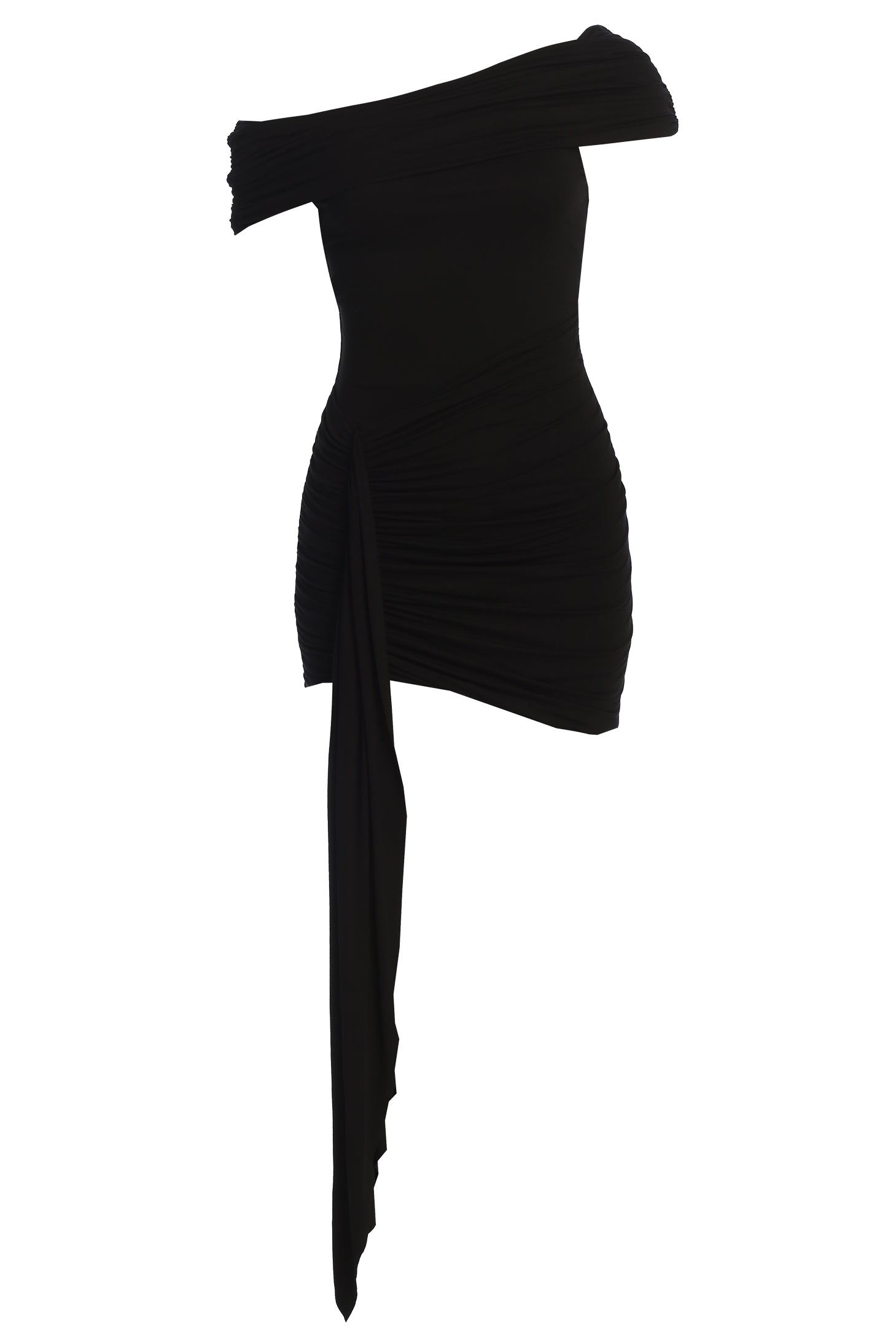 Black Off The Shoulder Drape Dress - JLUXLABEL