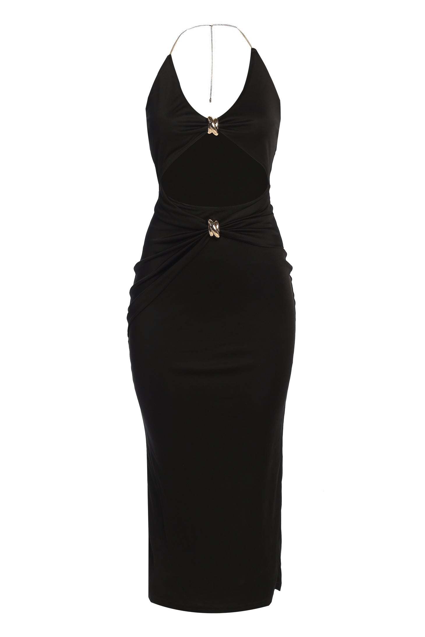 Black Cutout Chain Midi Dress - JLUXLABEL
