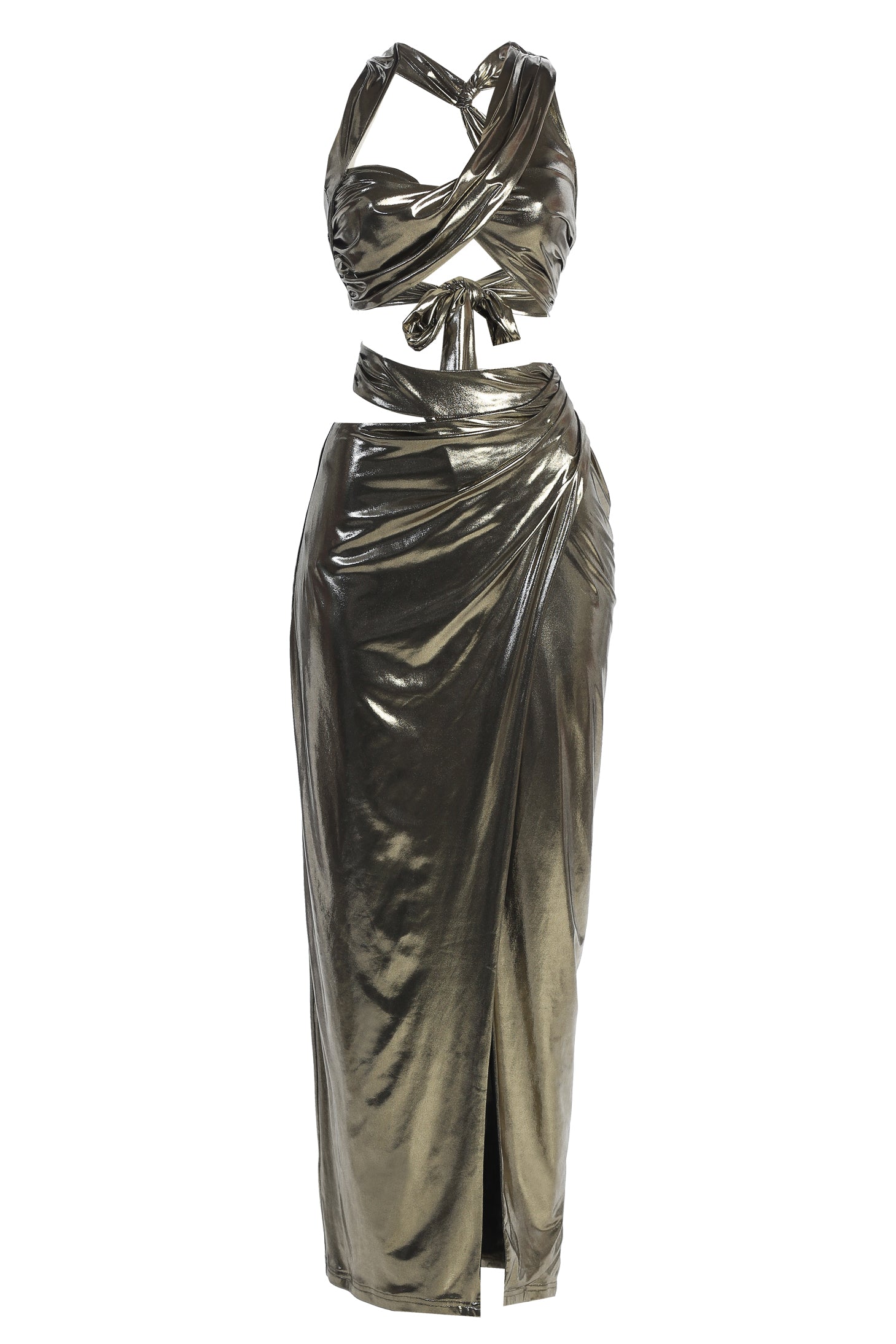 Gold METALLIC NEW AGE TWO PIECE SKIRT SET - JLUXLABEL