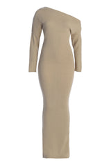 Beige Maddux Asymmetrical Maxi Dress - JLUXLABEL