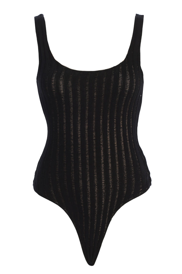 Black Luz Rib Knit Bodysuit - JLUXLABEL