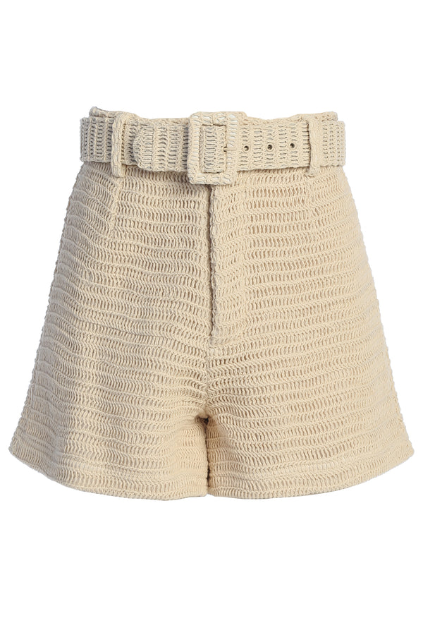 Beige Kelsie Belted Shorts - JLUXLABEL