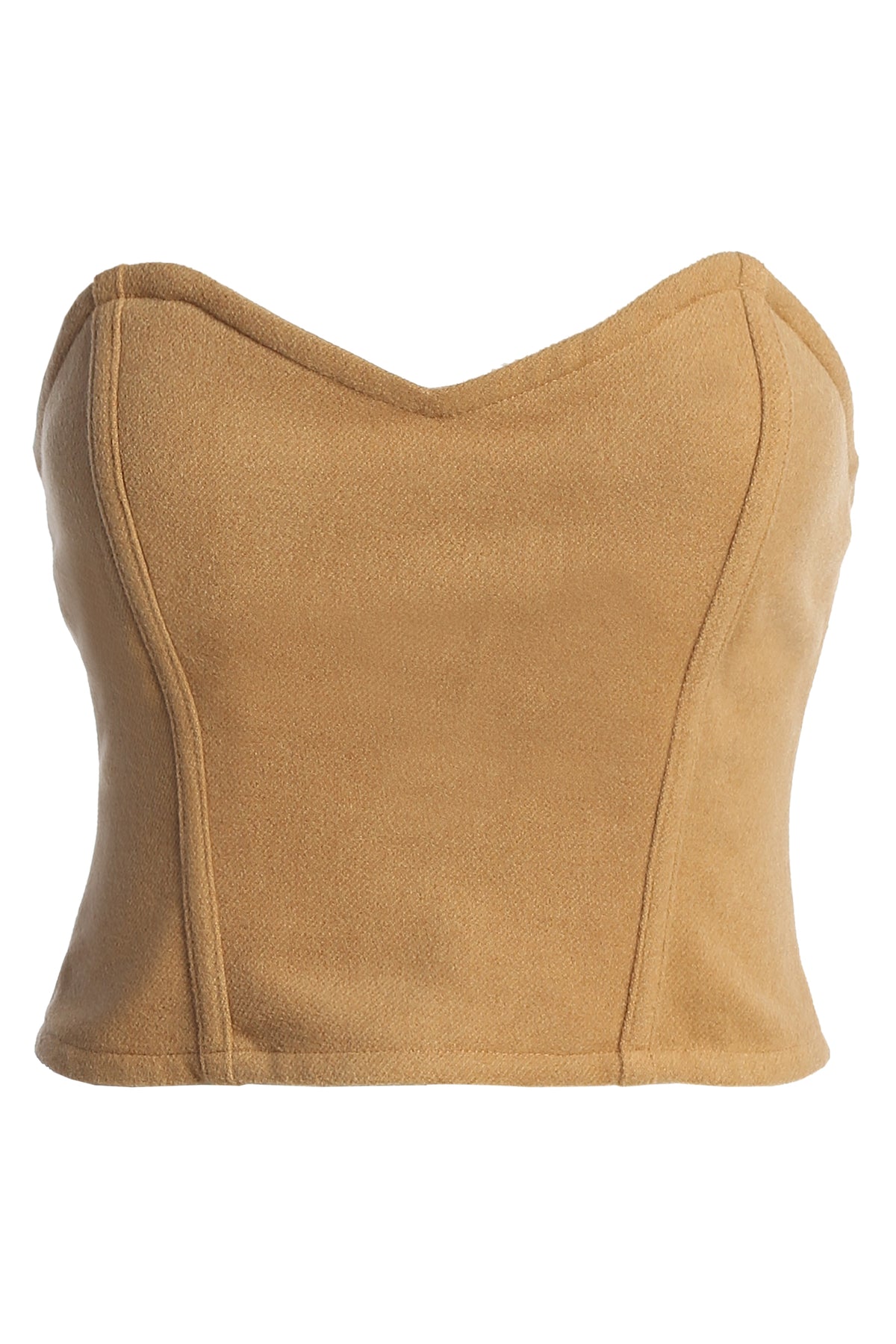 Beige woven corset top from JLUXLABEL, featuring a fitted design and intricate weaving details.