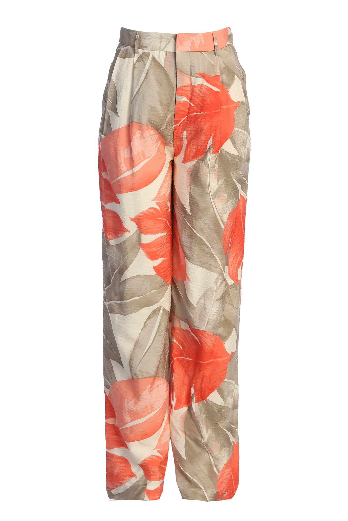 Ivory Palm Print Drew Crinkled Trousers - JLUXLABEL