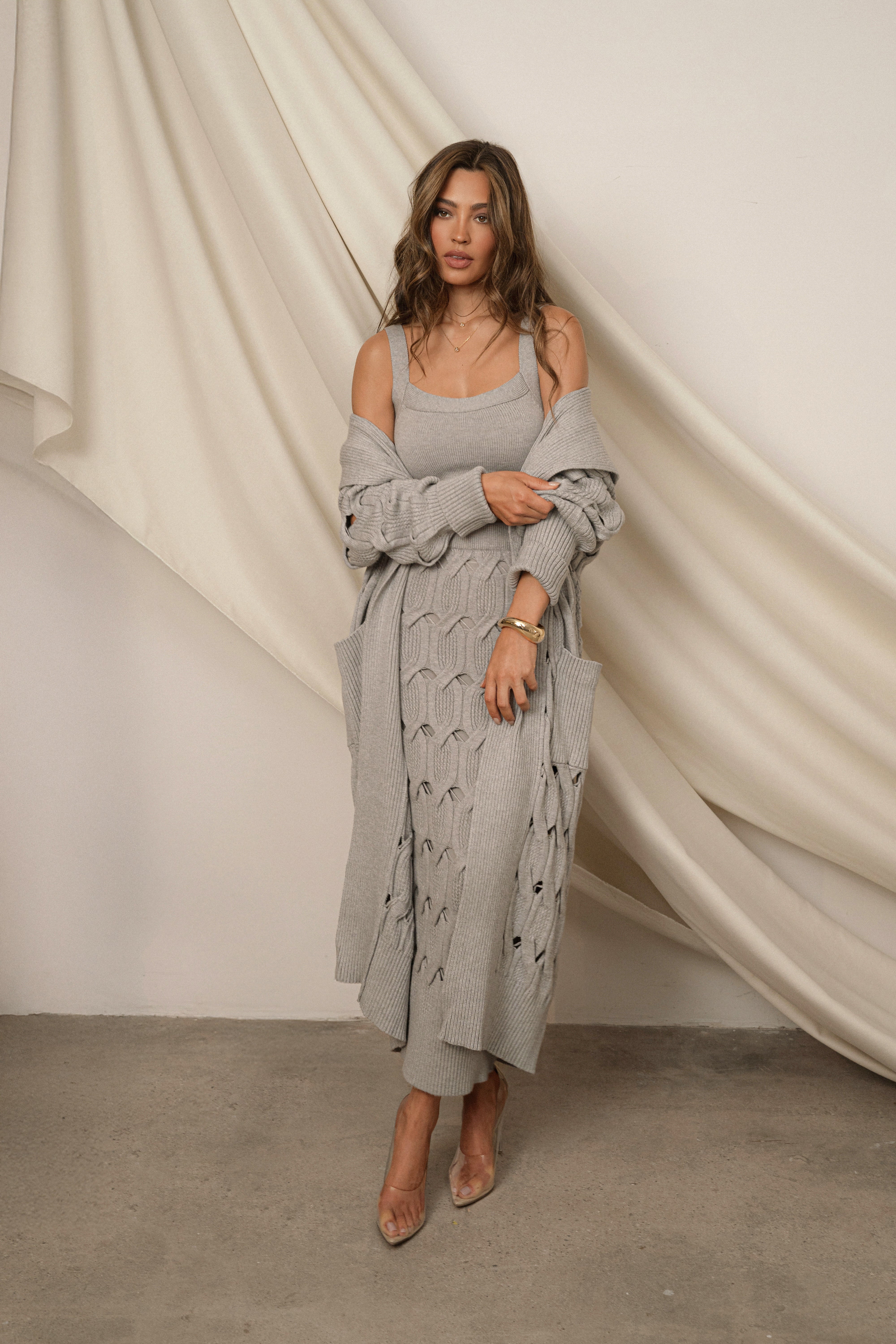 Heather Grey Morgan Knit Maxi Skirt - JLUXLABEL
