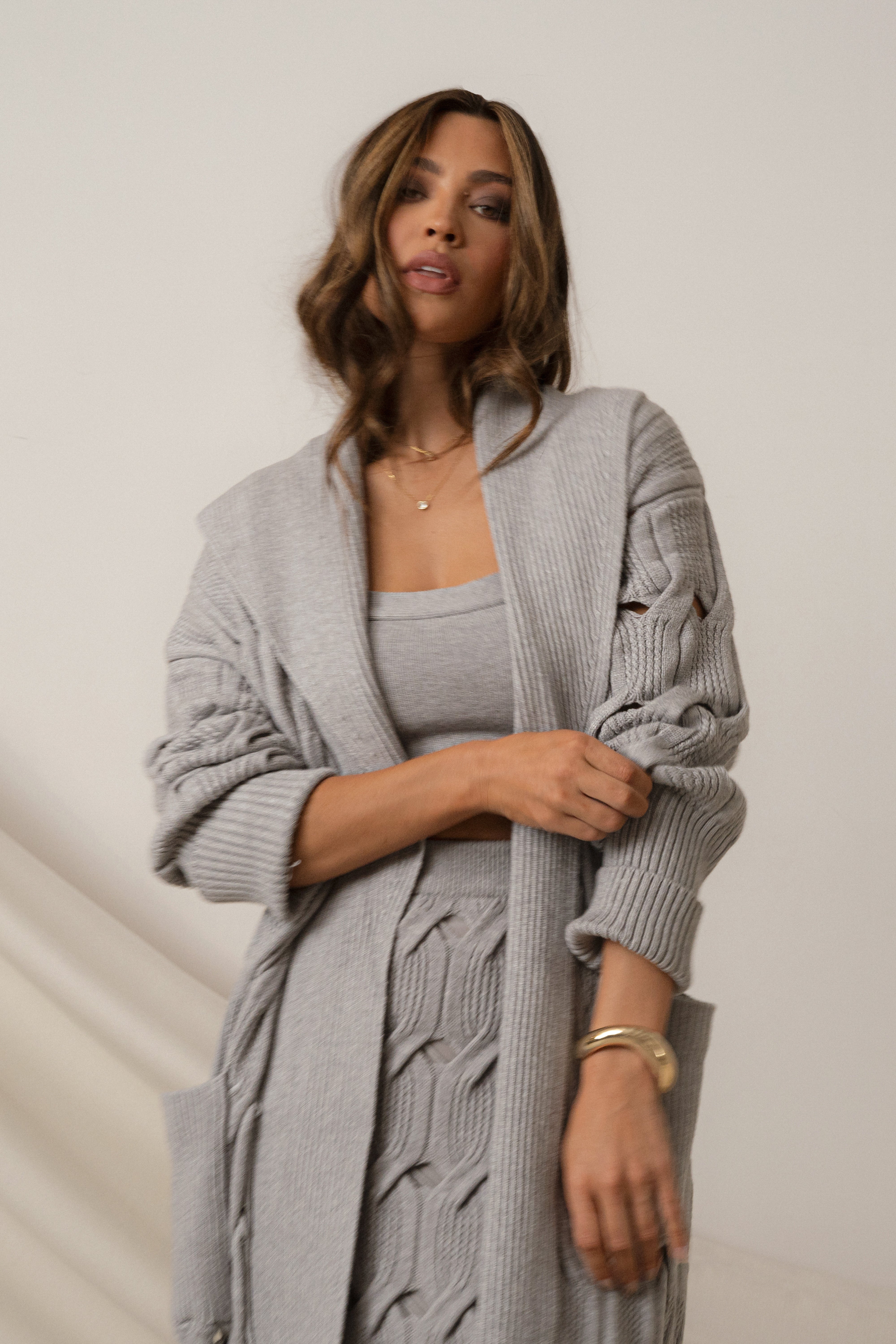 Heather Grey Brixton Knit Cardigan - JLUXLABEL