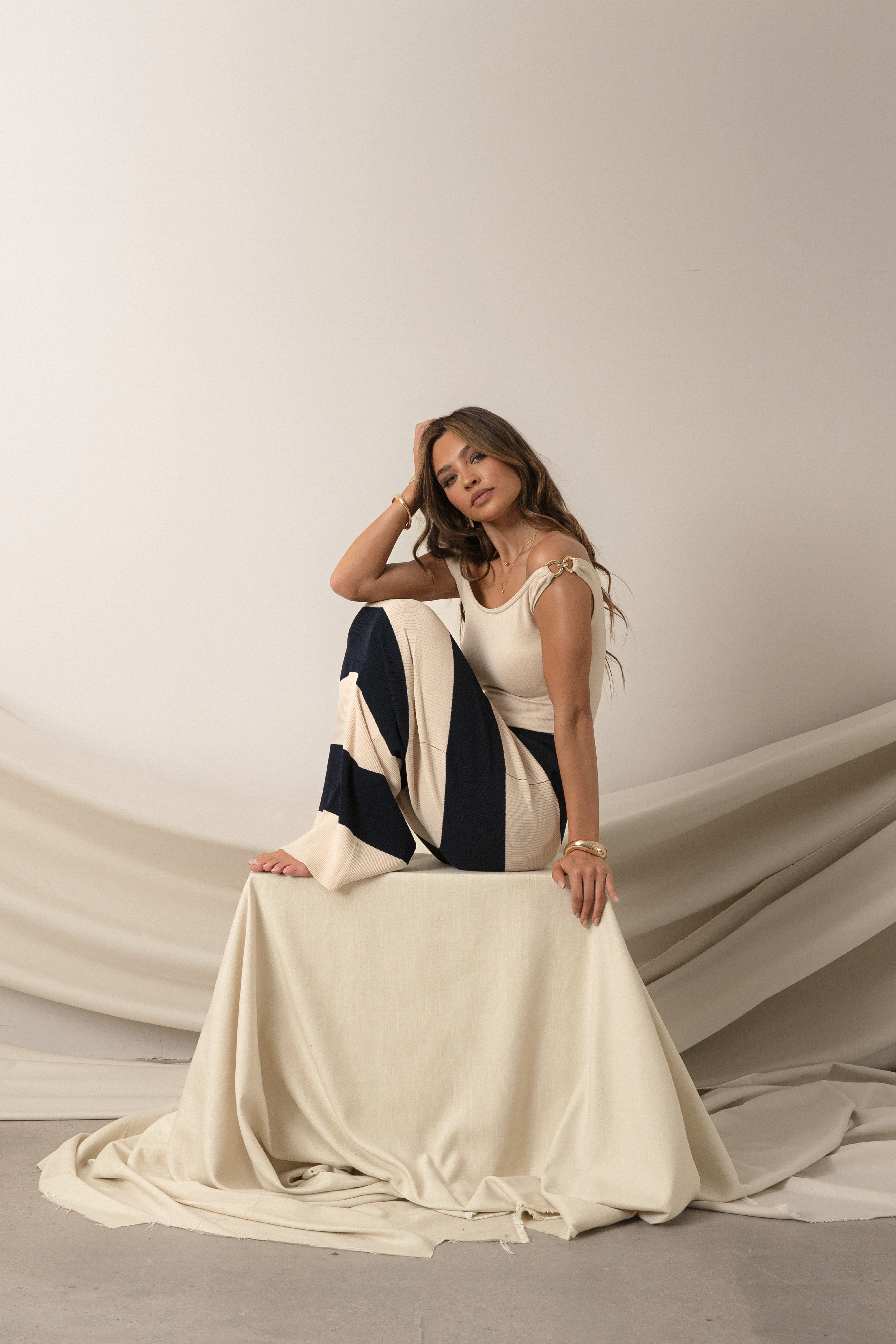 Ivory/Navy Jaide Maxi Knit Skirt - JLUXLABEL