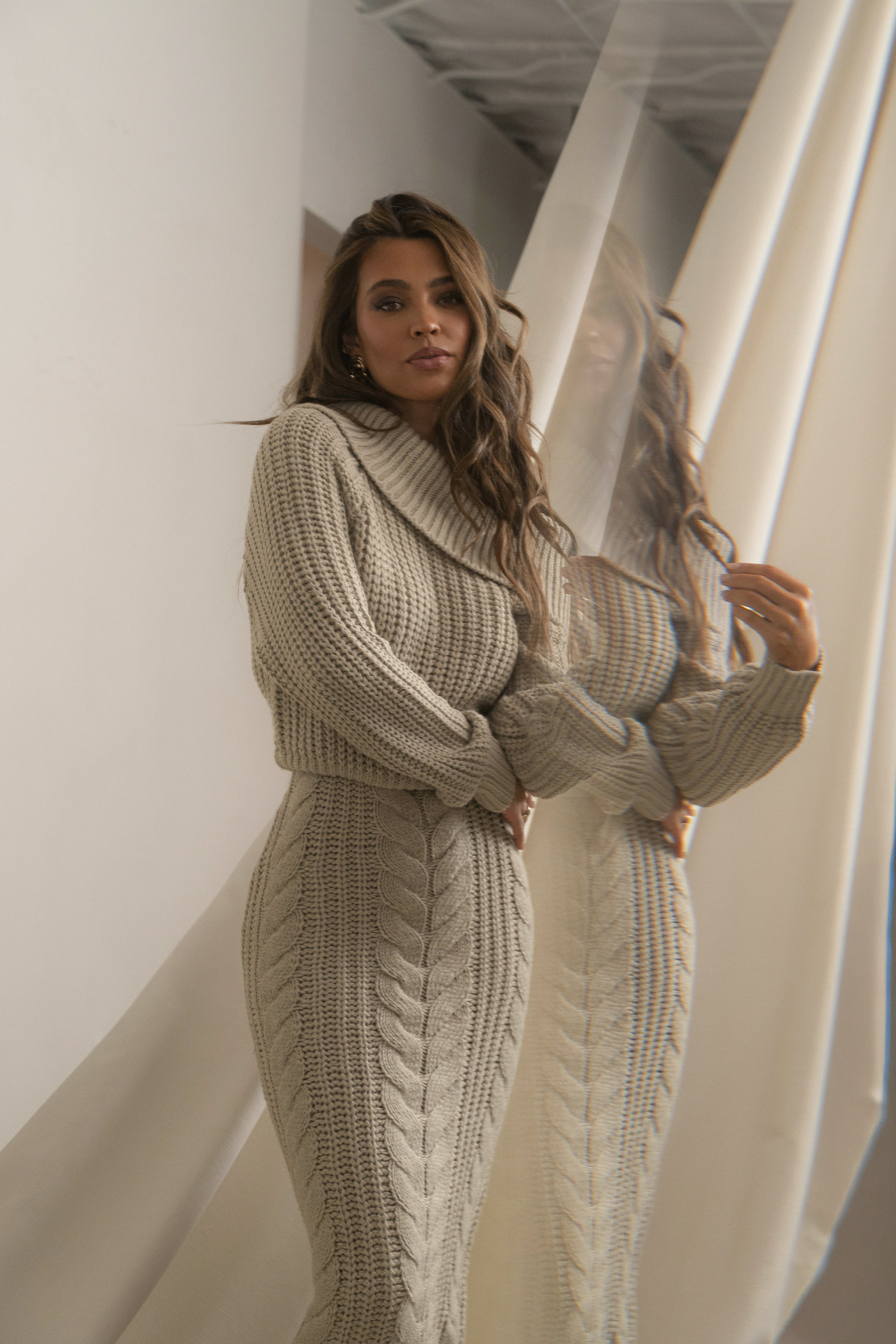 Stone Monette Cable Knit Dress - JLUXLABEL