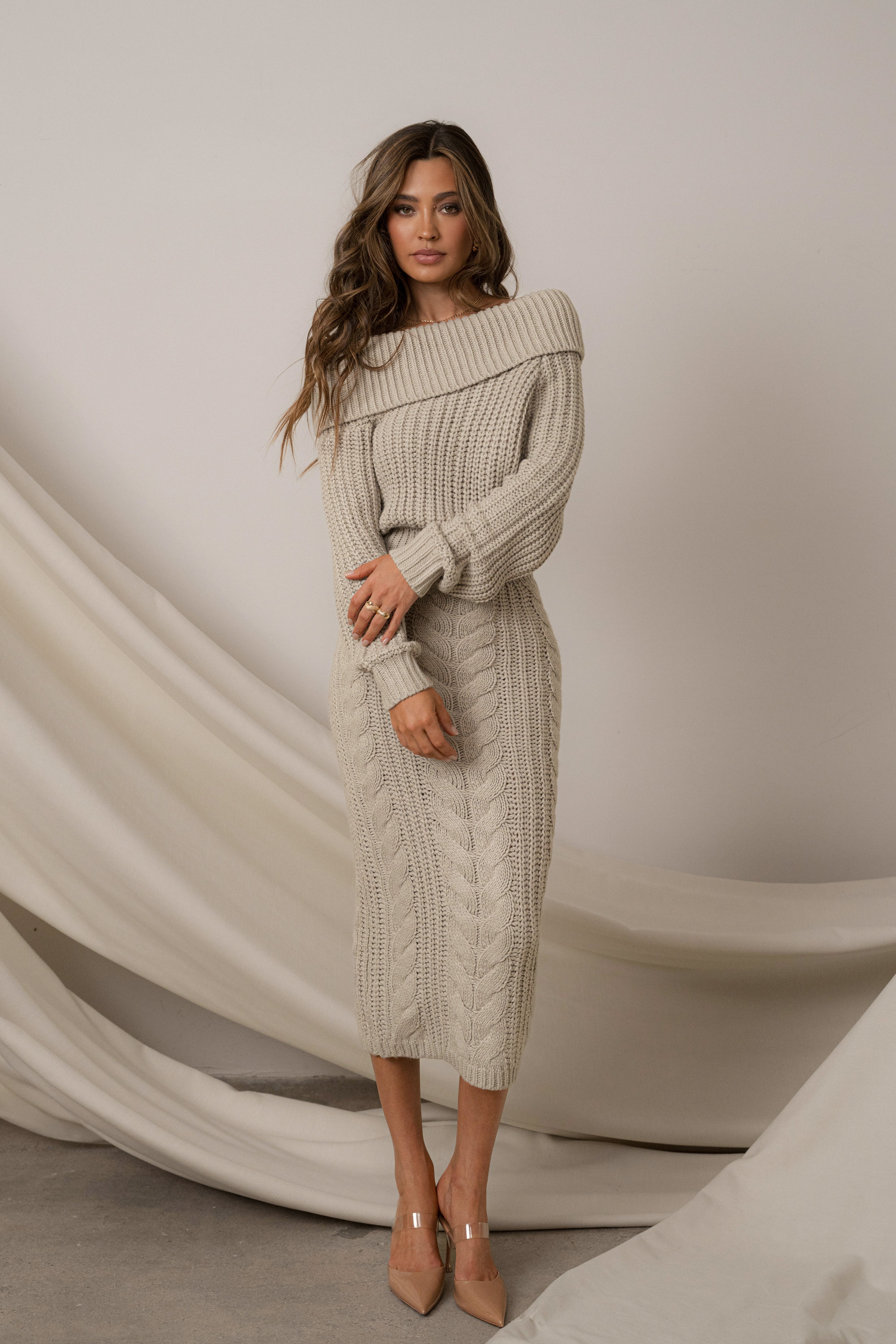 Stone Monette Cable Knit Dress - JLUXLABEL