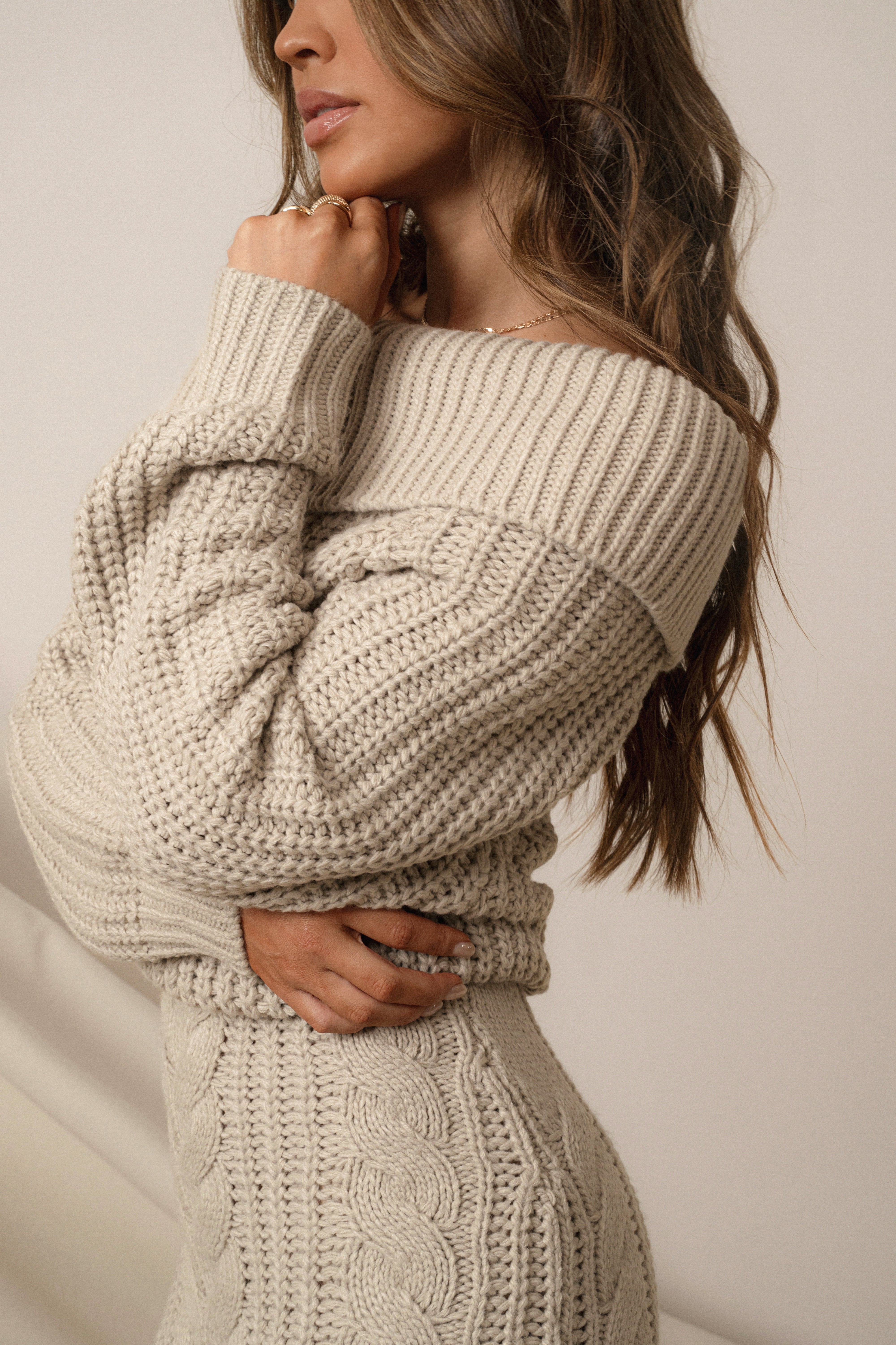 Stone Monette Cable Knit Dress - JLUXLABEL