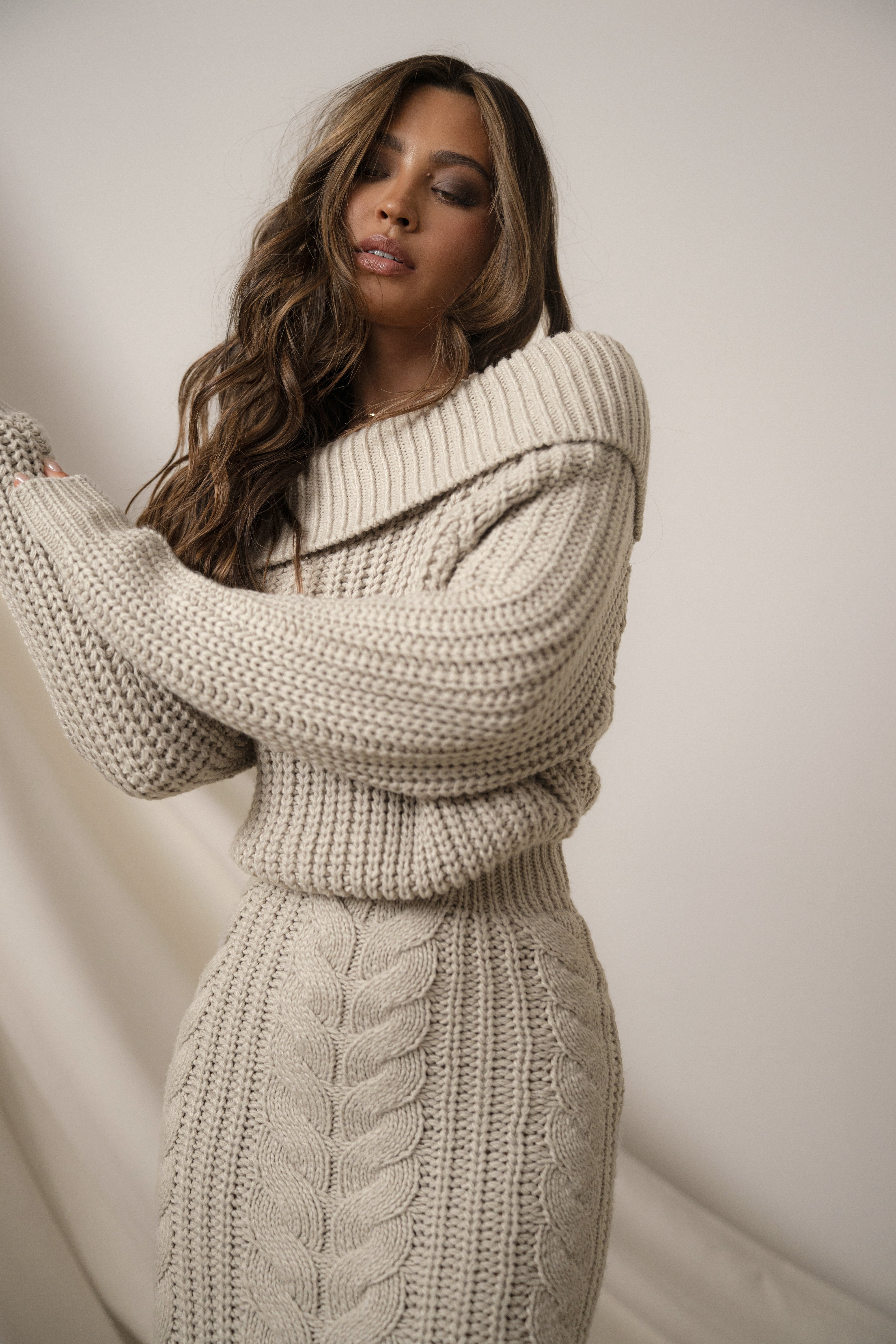 Stone Monette Cable Knit Dress - JLUXLABEL