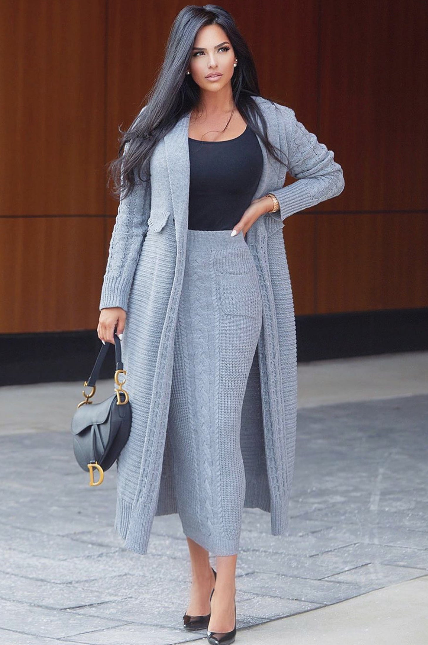 Grey Evana Cable Knit Cardigan