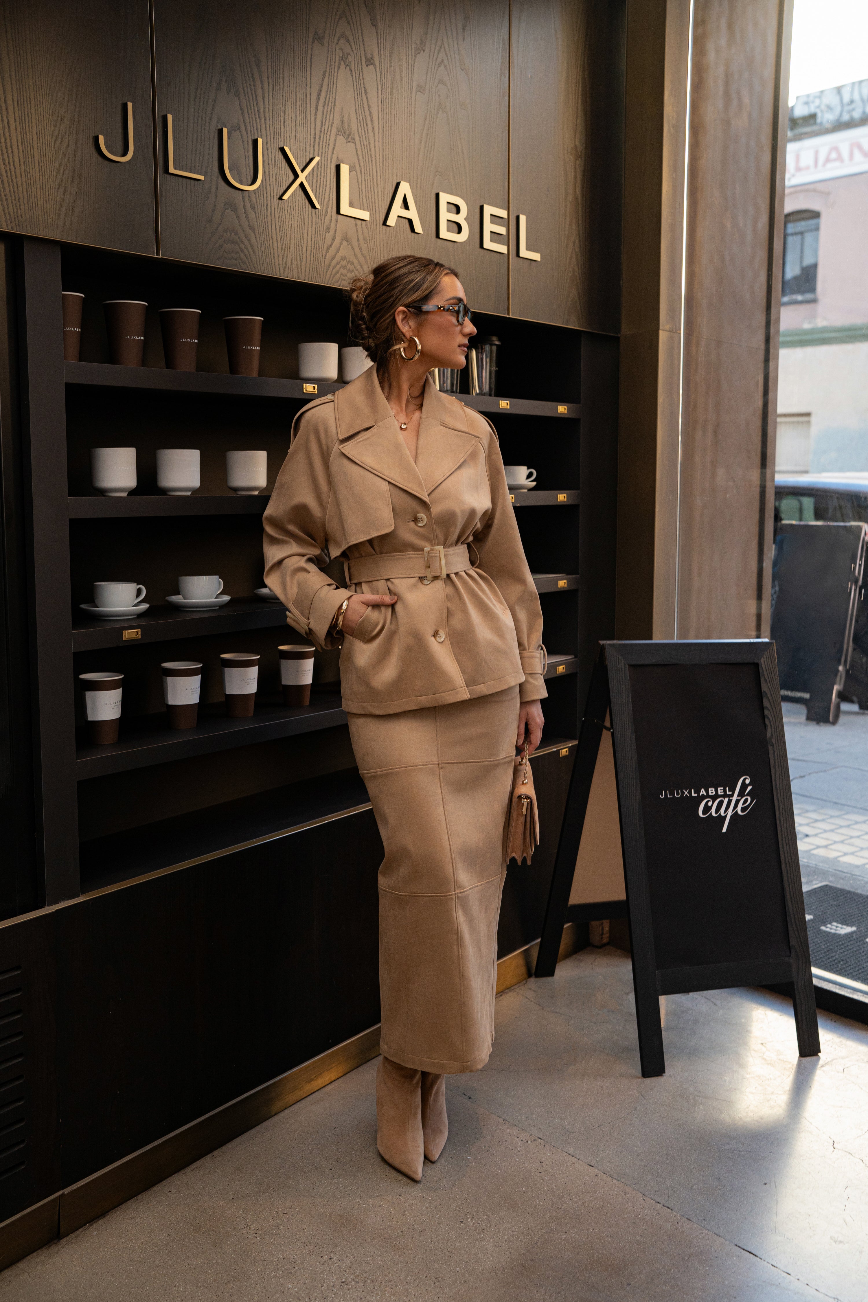 Beige Joy Suede Maxi Skirt - JLUXLABEL